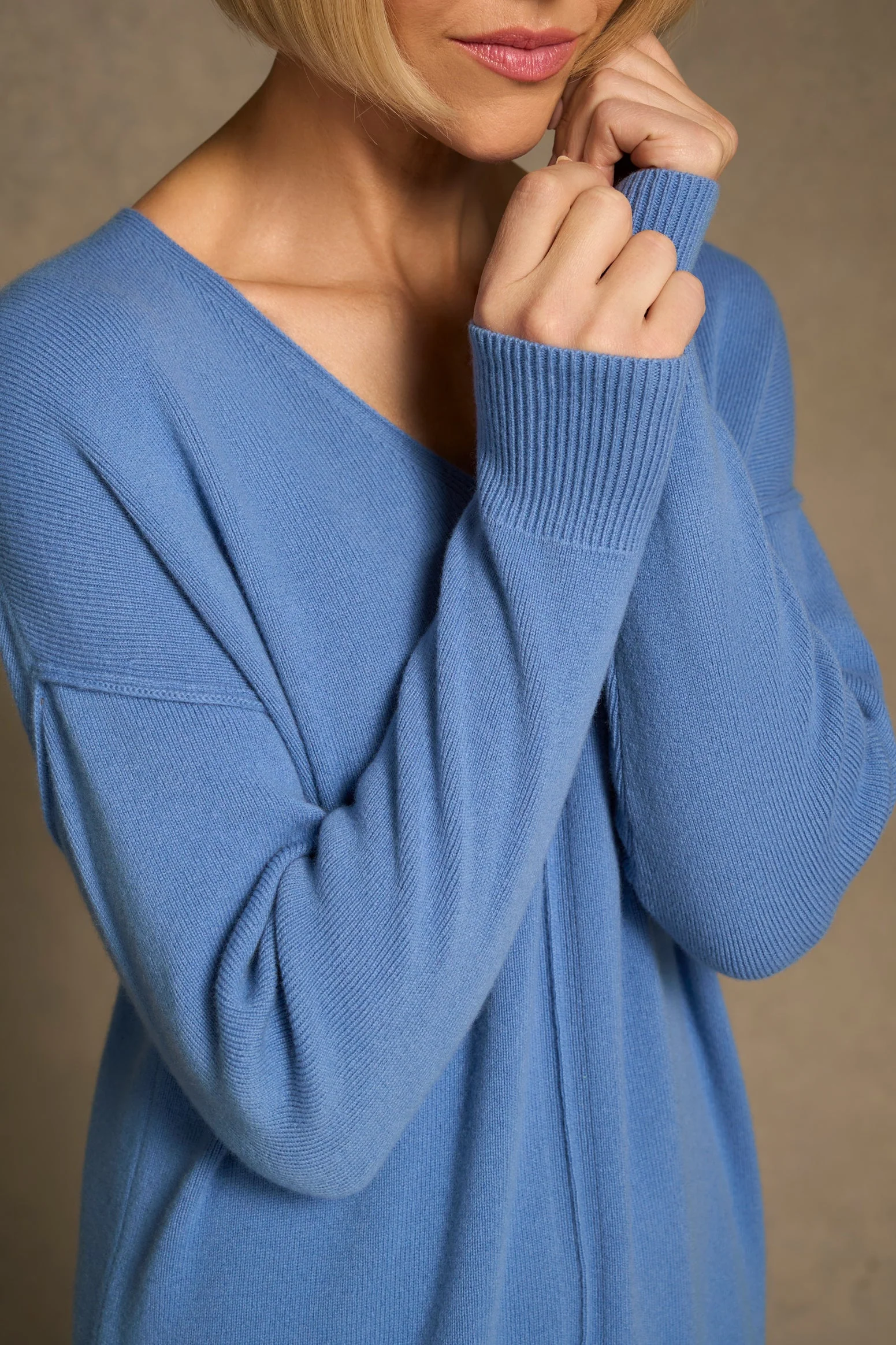 Merino V-Neck Knit Dress - Cornflower Blue - Image 5