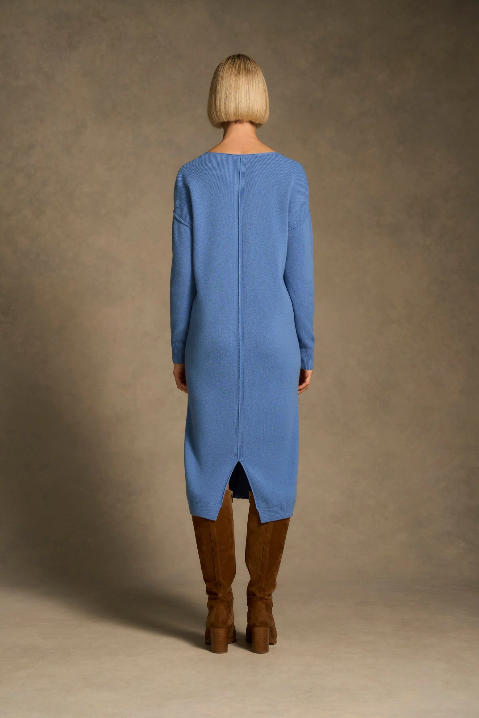 Merino V-Neck Knit Dress - Cornflower Blue - Image 6