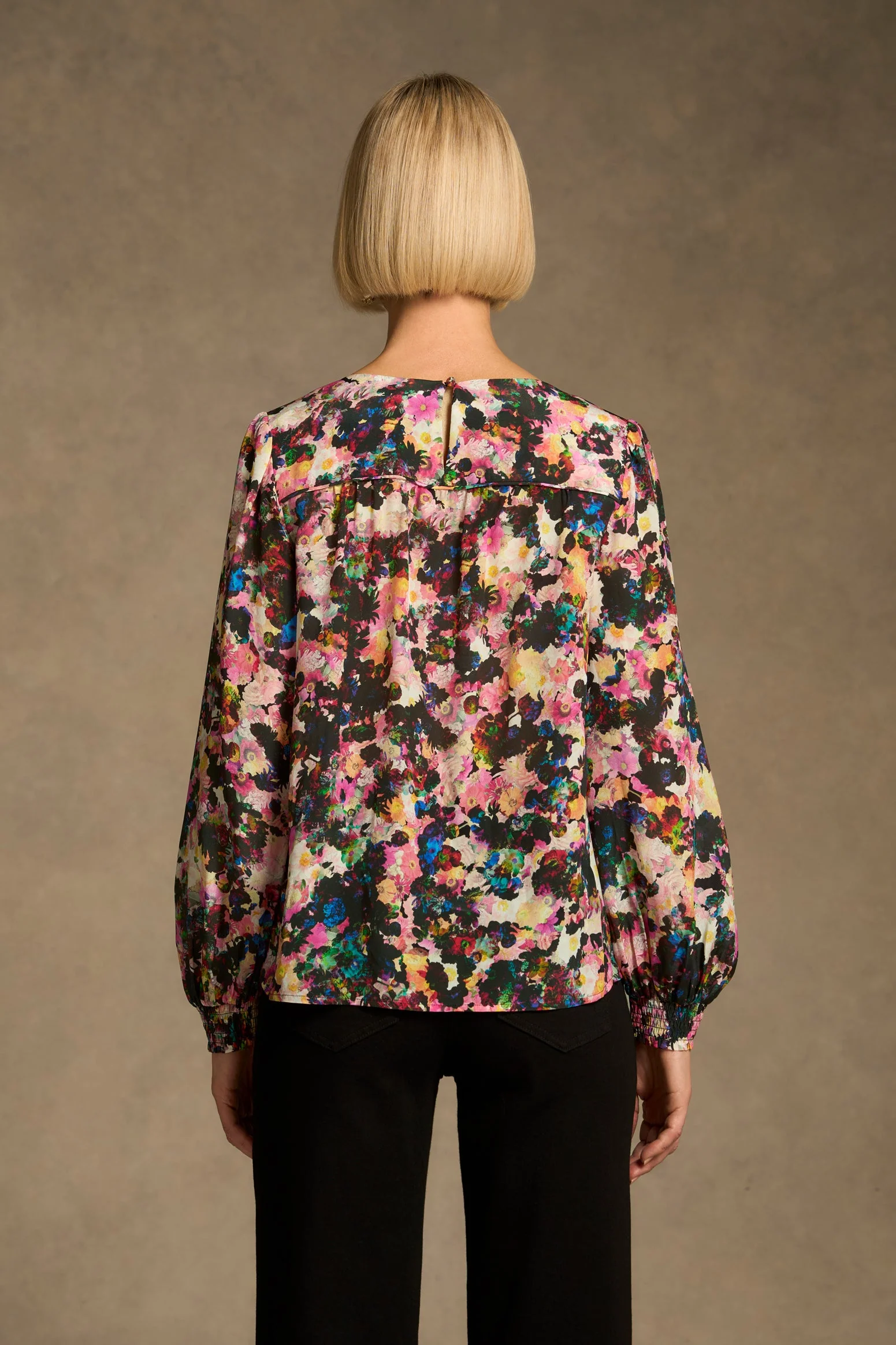 Printed Silk Blouse - Floral Collage Print - Image 6