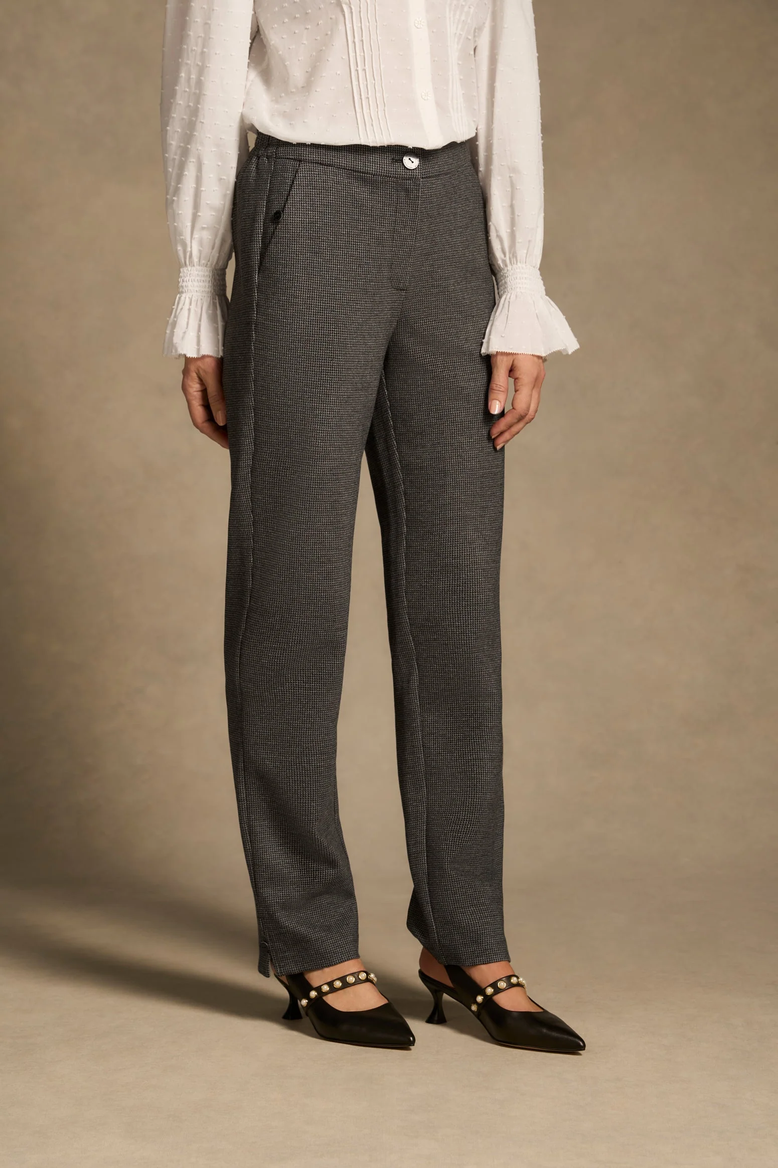 Tab Detail Ponte Pant - Mini Houndstooth - Image 3