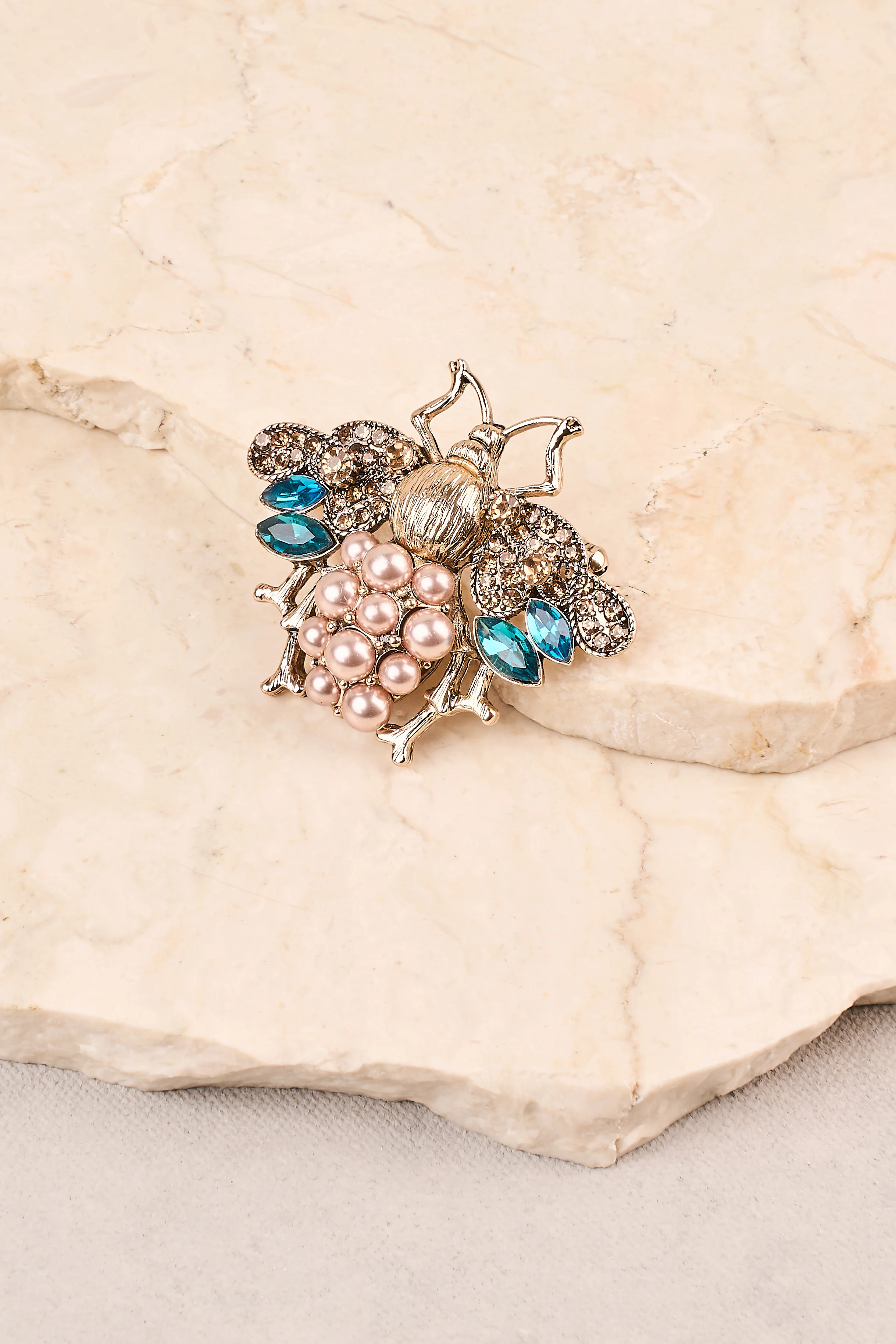 Embellished Bee Brooch - Blue - Image 2