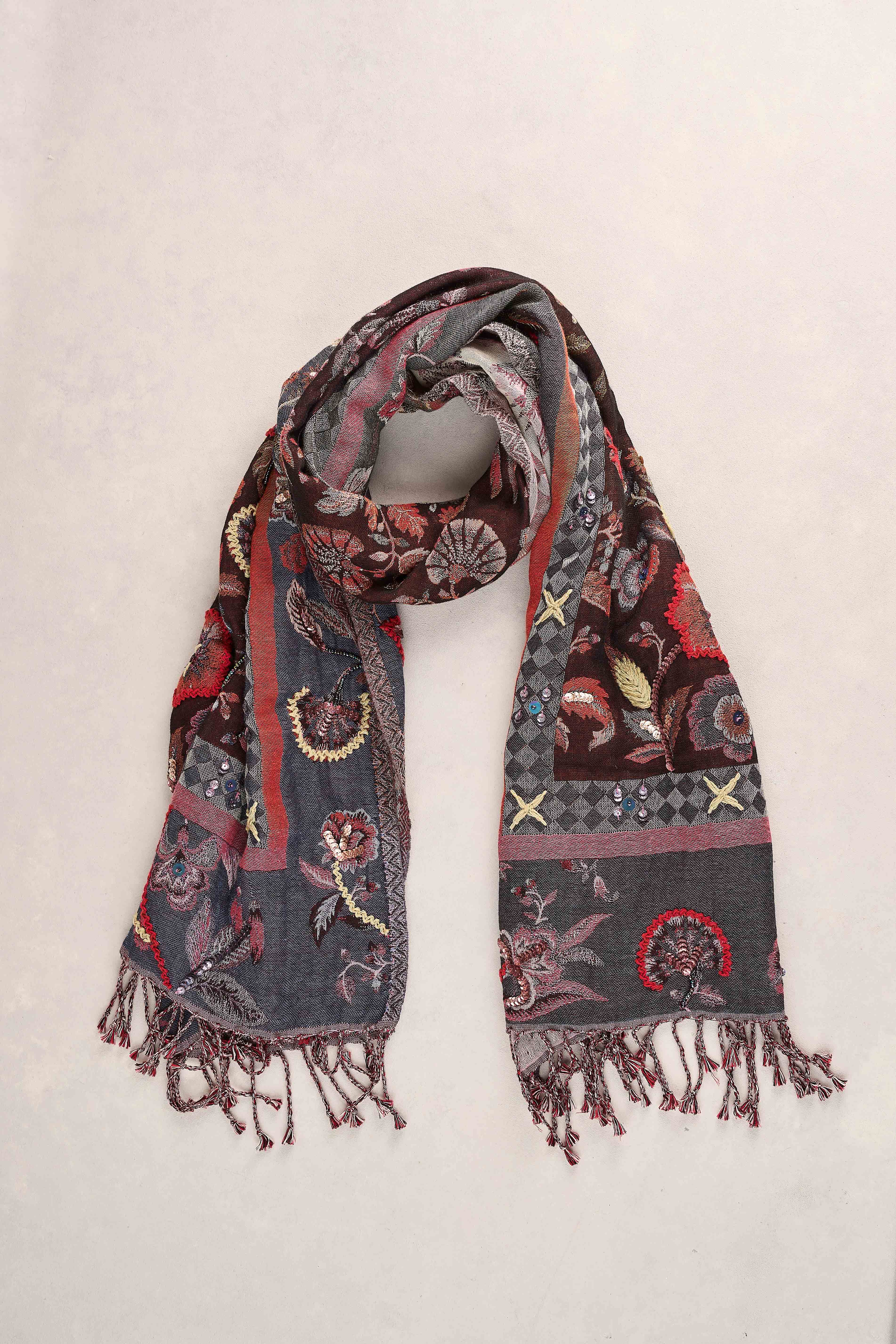 Embellished Jacquard Scarf - Multicolour - Image 3