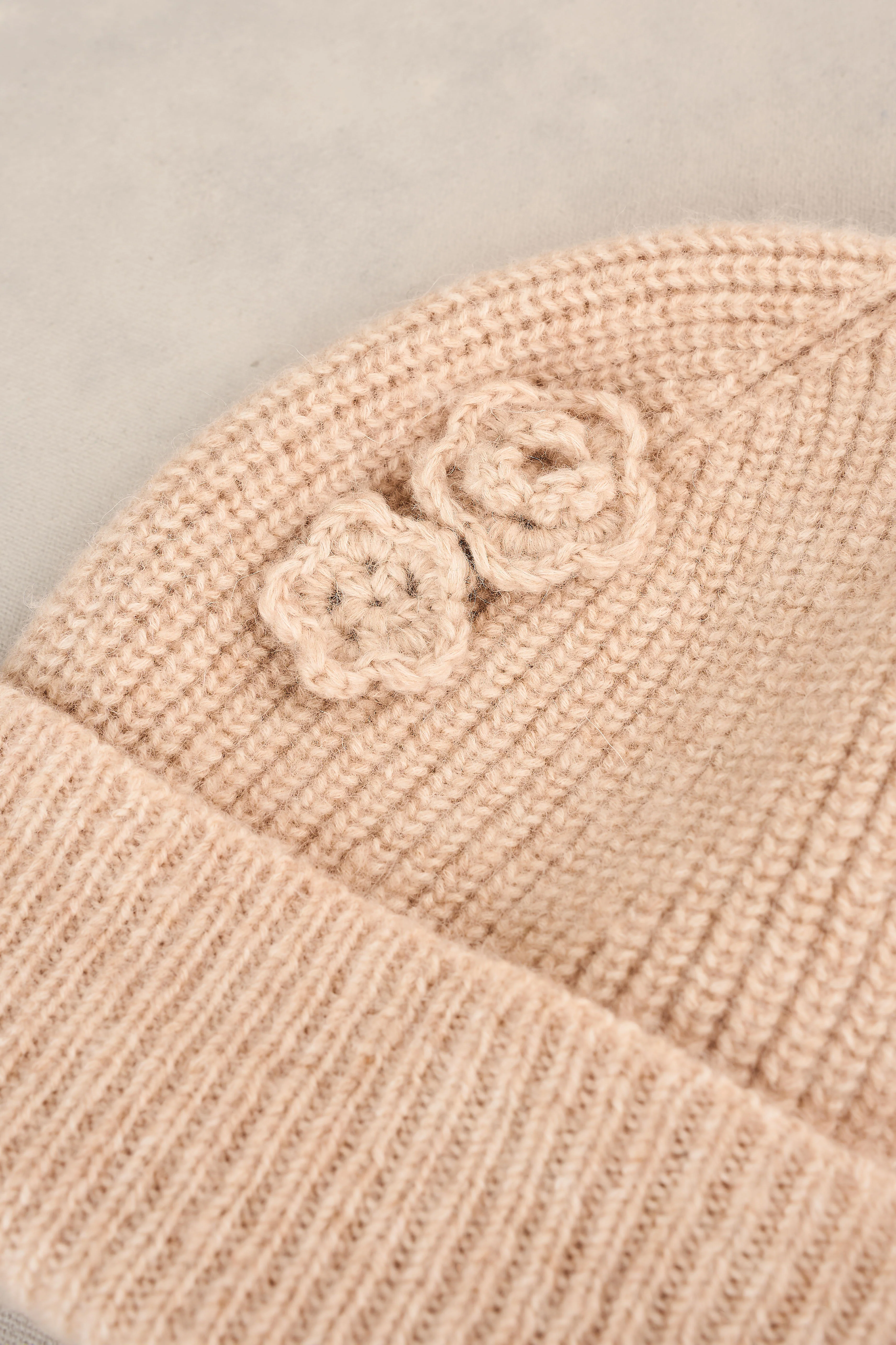 Embroidery Trim Beanie - Oatmeal - Image 4