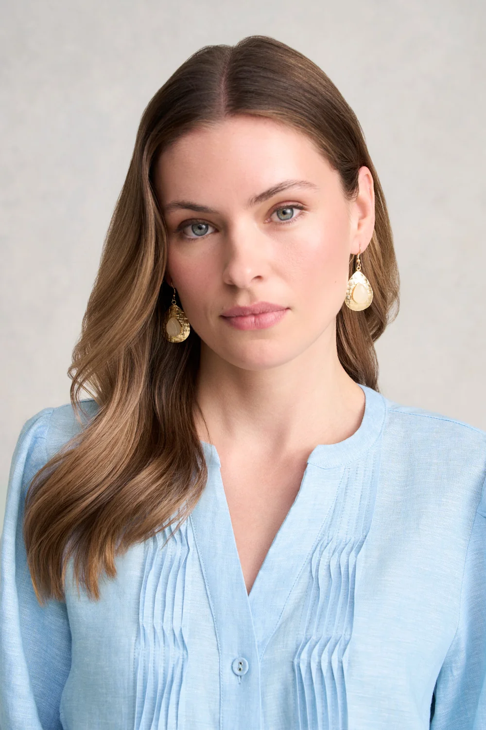Etched Droplet Earrings - Gold - Image 2