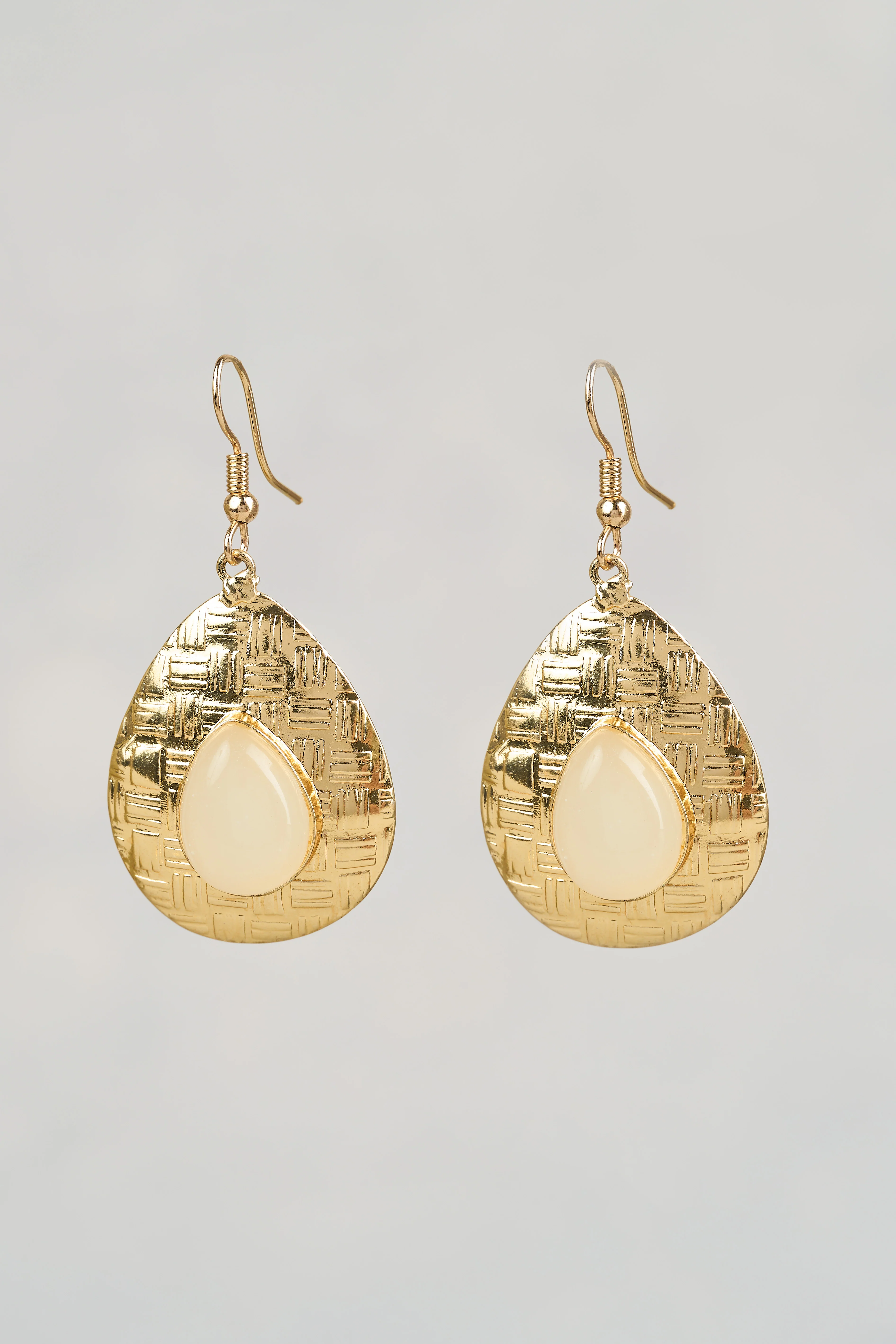 Etched Droplet Earrings - Gold - Image 3