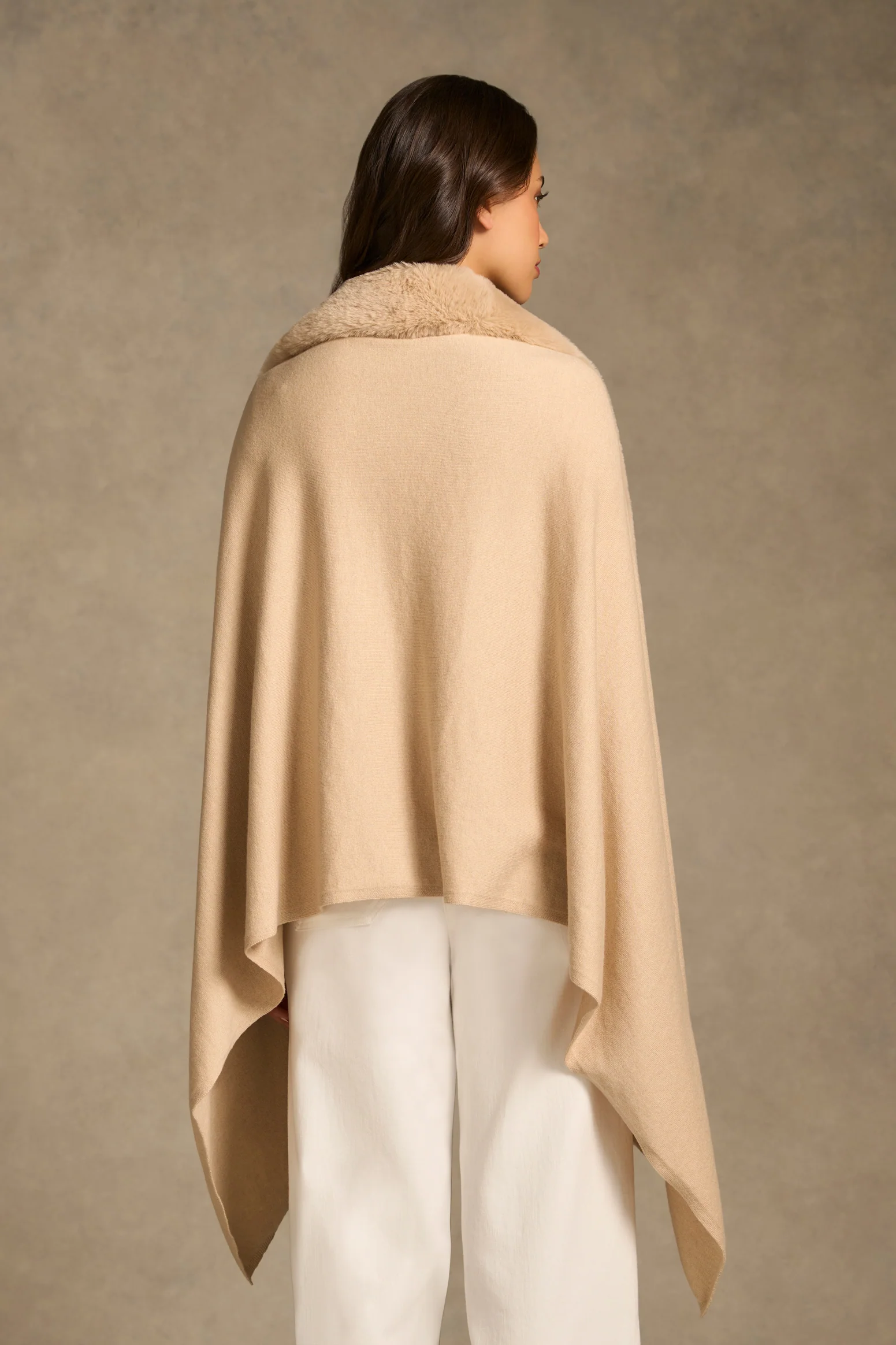 Faux Fur Trim Wrap - Natural - Image 3