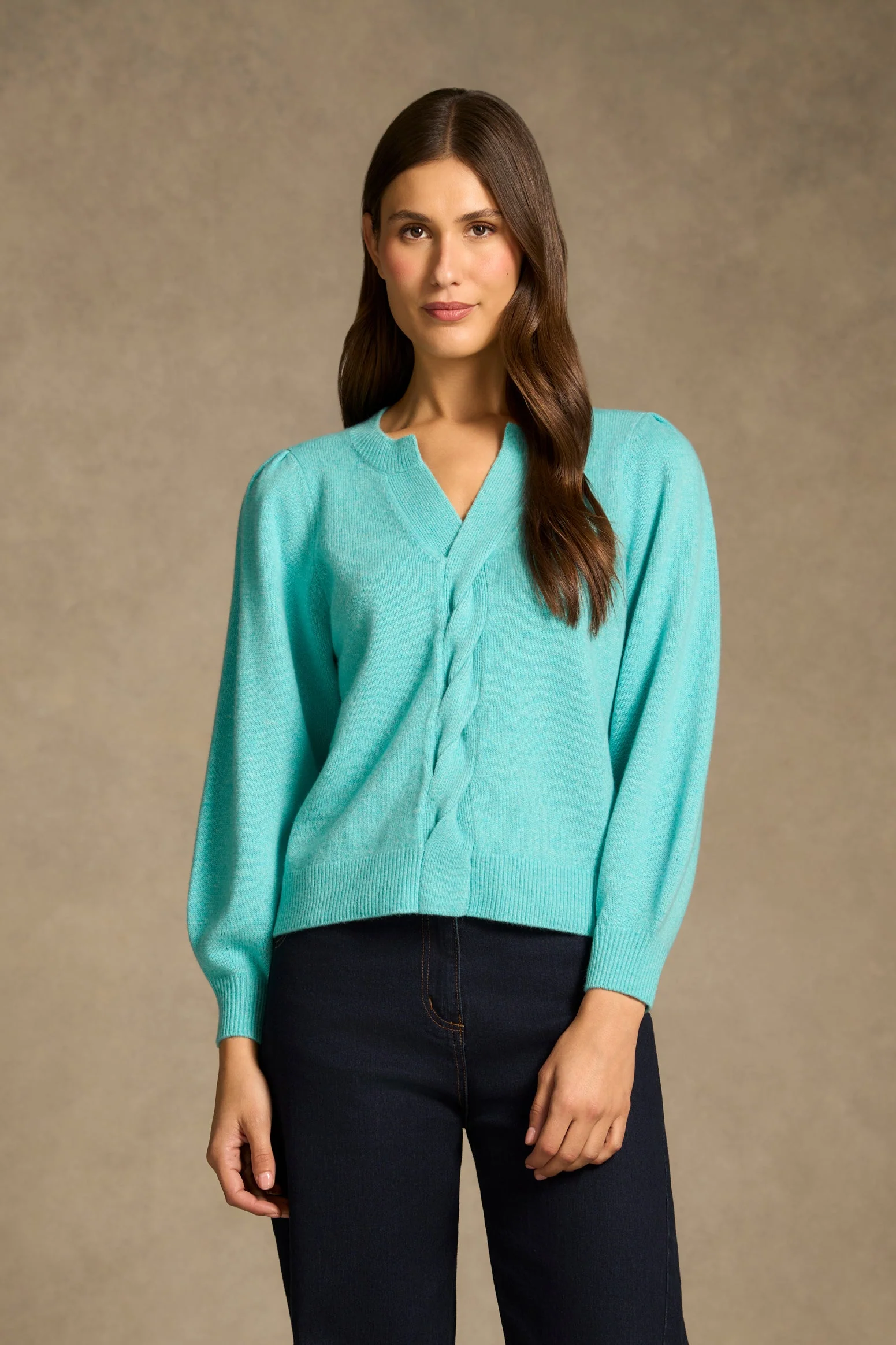 Twist Detail Wool Jumper - Turquoise Marle