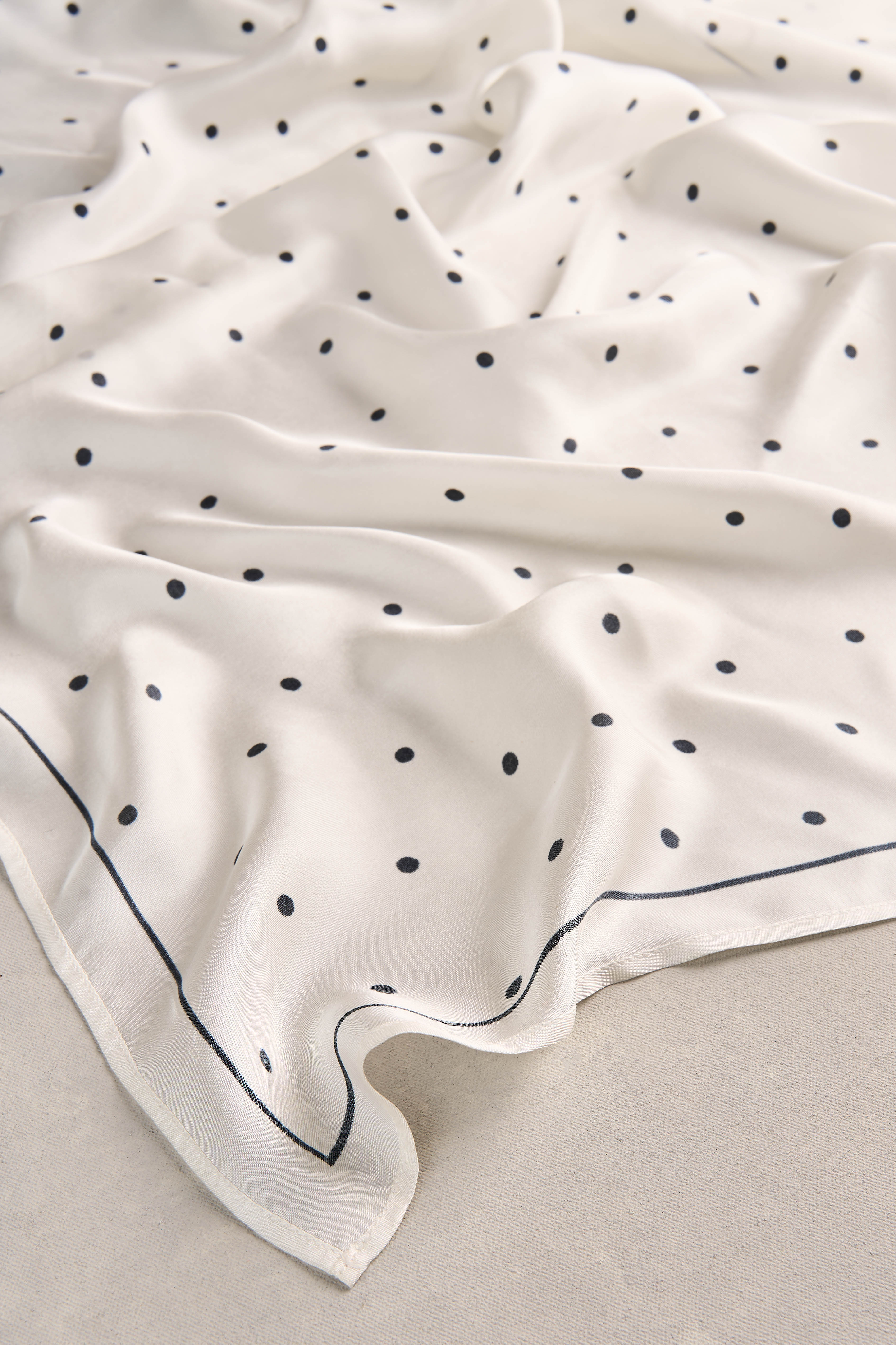 Fine Polka Dot Square Scarf - Cream & Black - Image 4