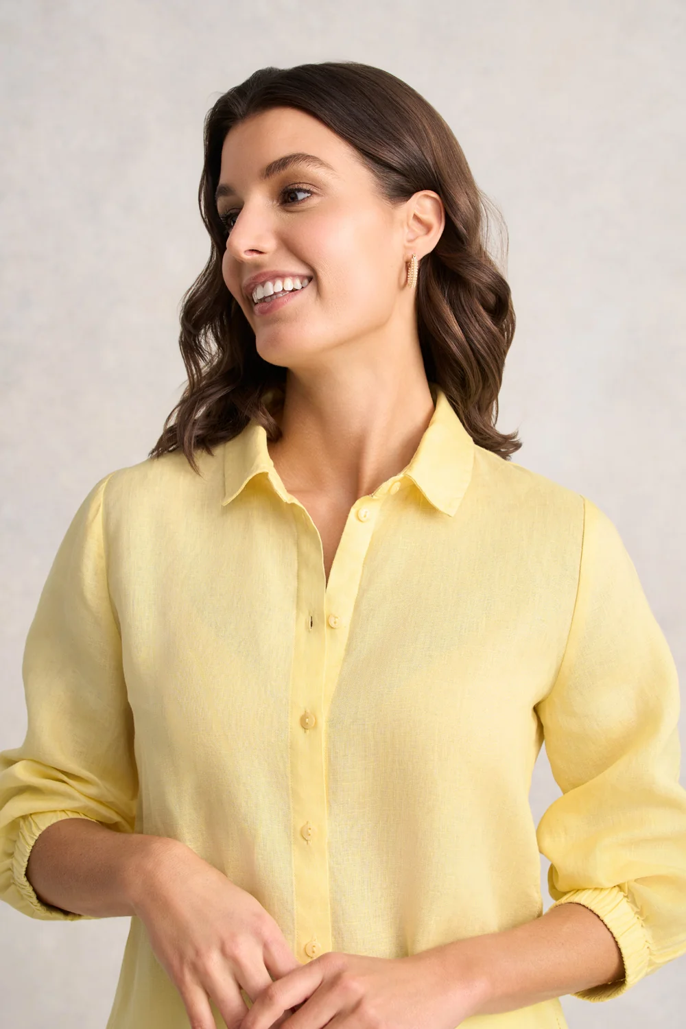 ¾ Sleeve Linen Shirt – Lemon - Image 4