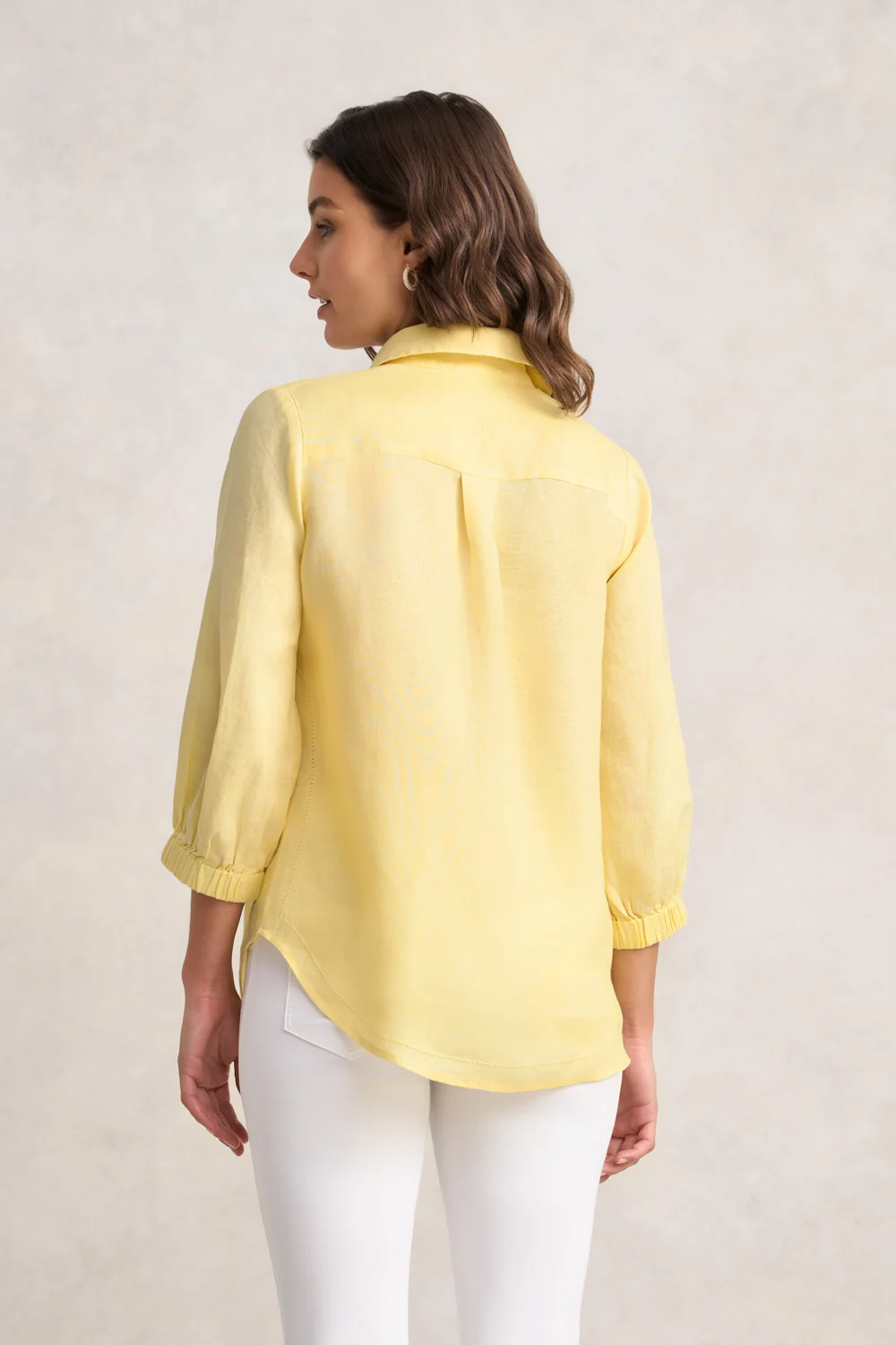¾ Sleeve Linen Shirt – Lemon - Image 5