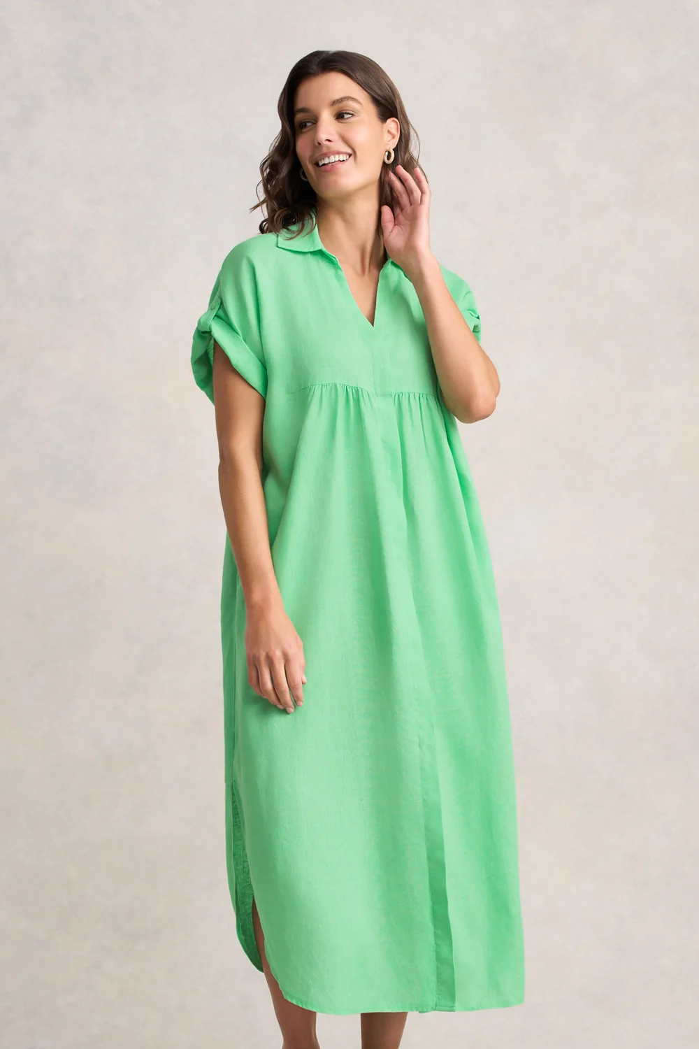 Linen Gather Front Dress – Bright Apple - Image 3