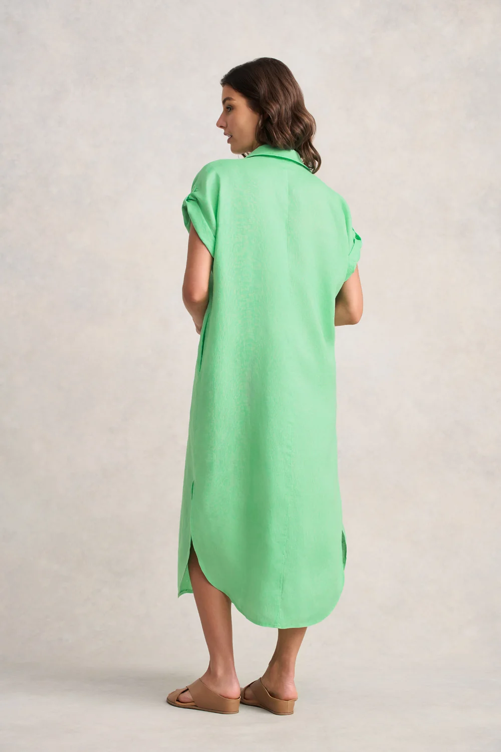 Linen Gather Front Dress – Bright Apple - Image 5