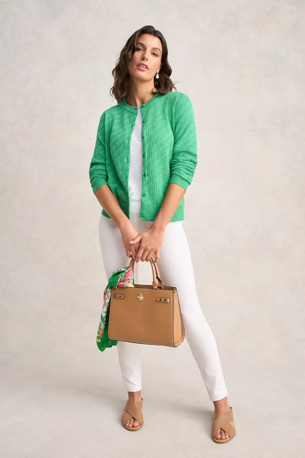 Textured Knit Cardigan – Emerald - Image 2