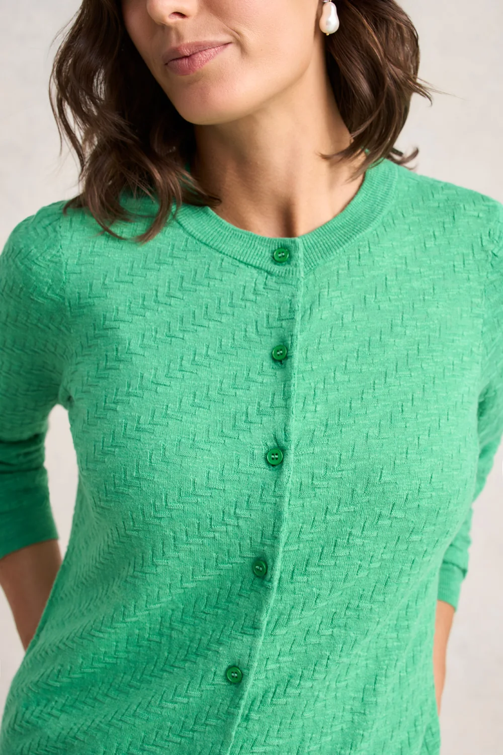 Textured Knit Cardigan – Emerald - Image 3
