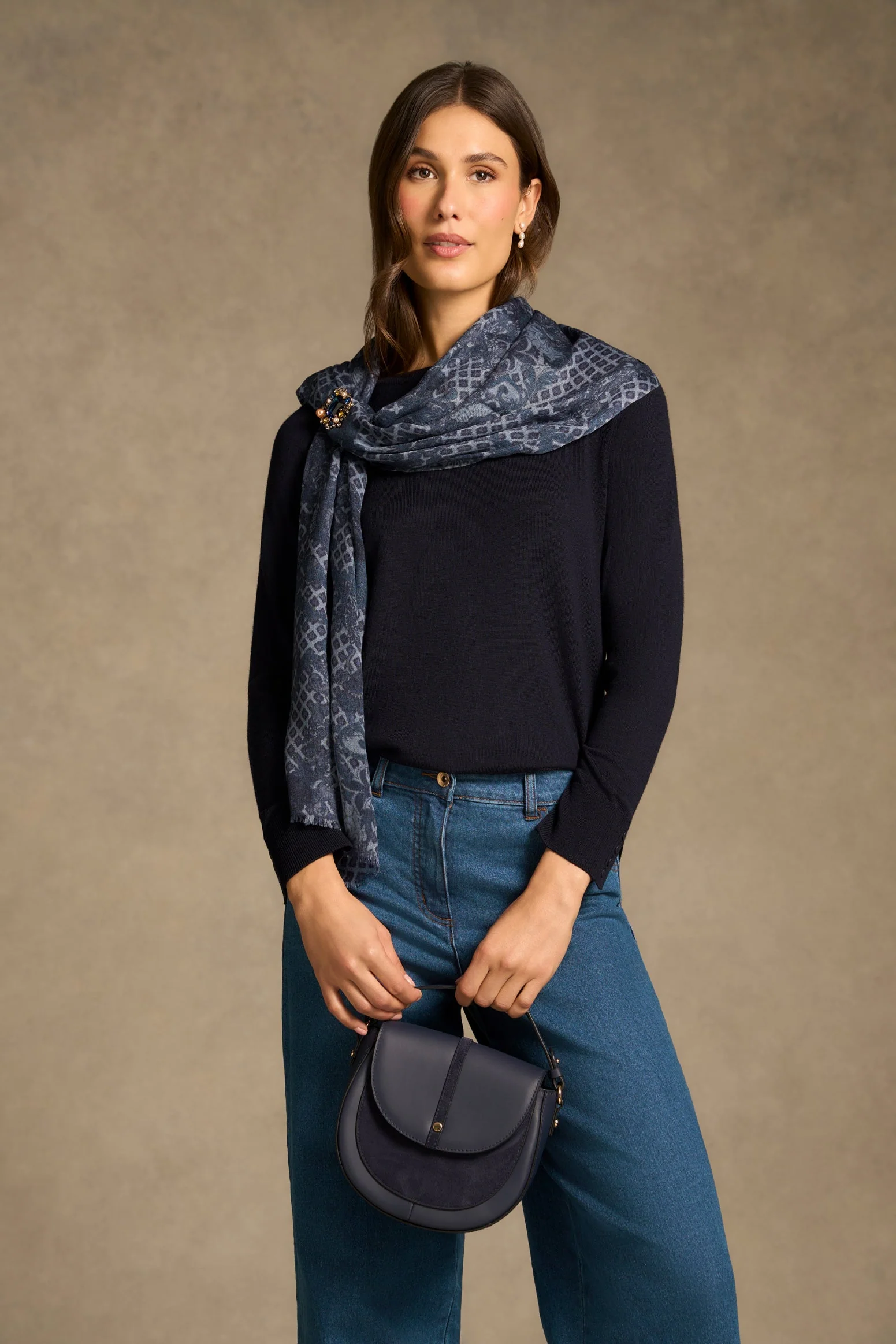 Floral Damask Scarf - Ink - Image 2