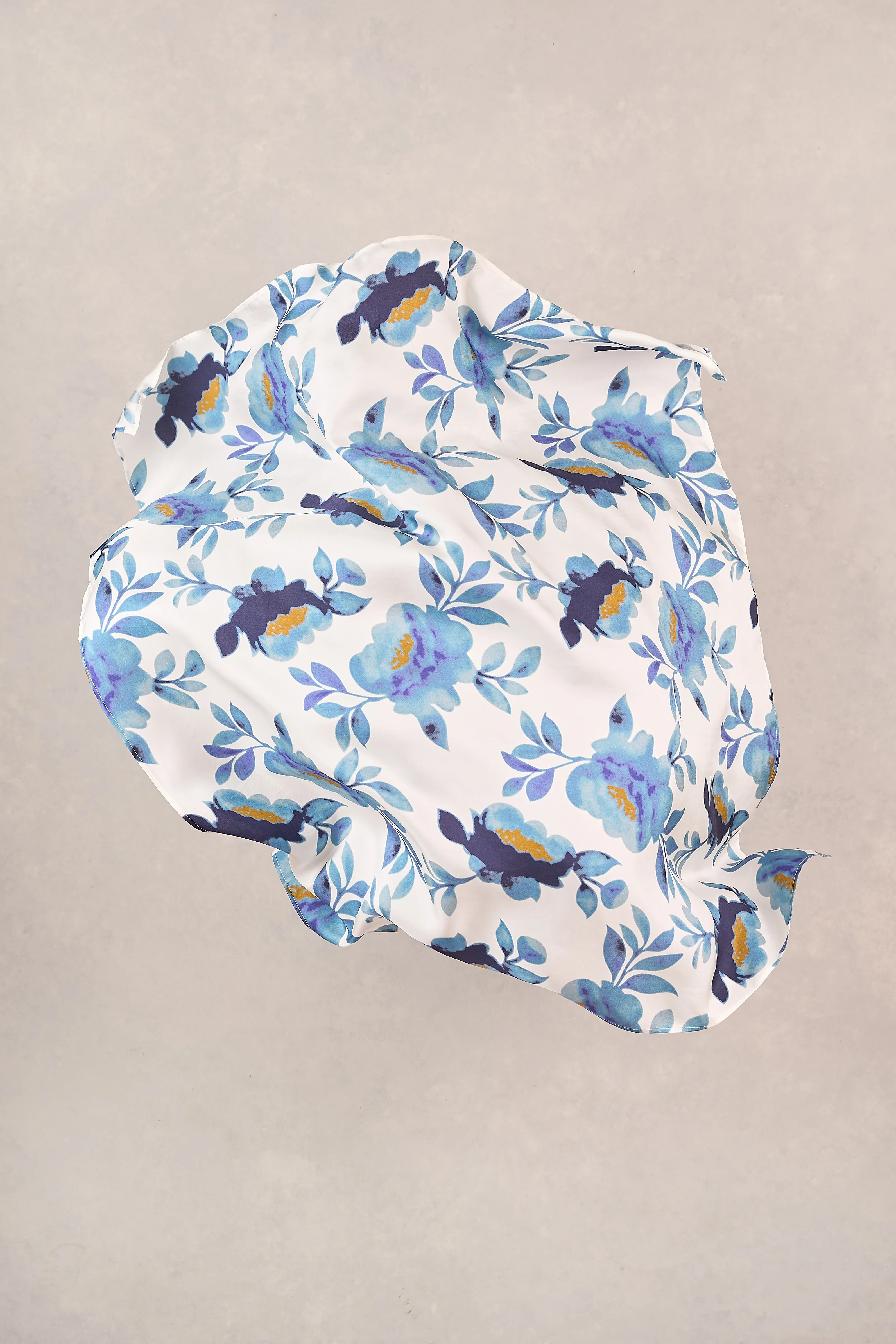 Floral Stamp Silk Scarf - Cobalt