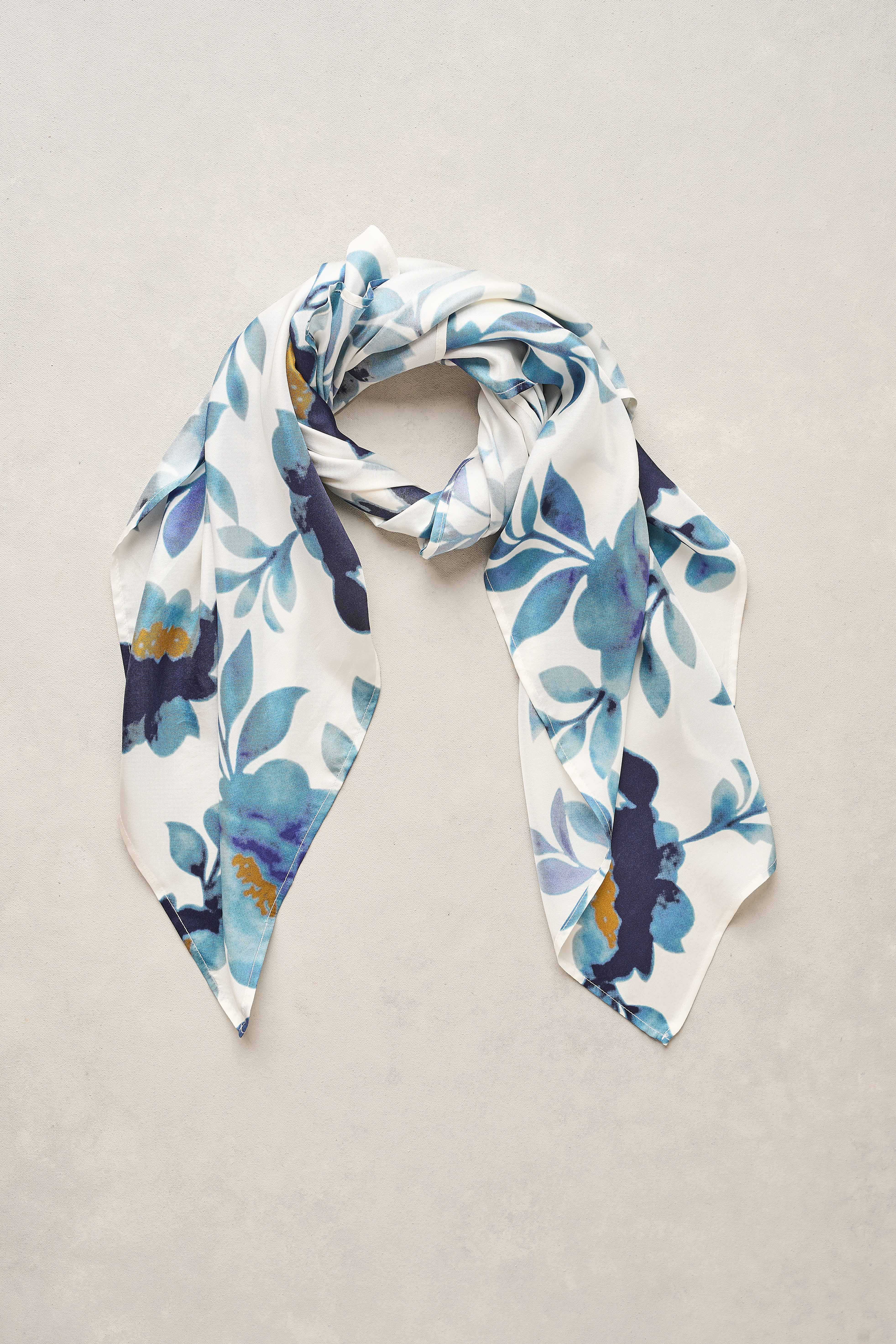 Floral Stamp Silk Scarf - Cobalt - Image 2