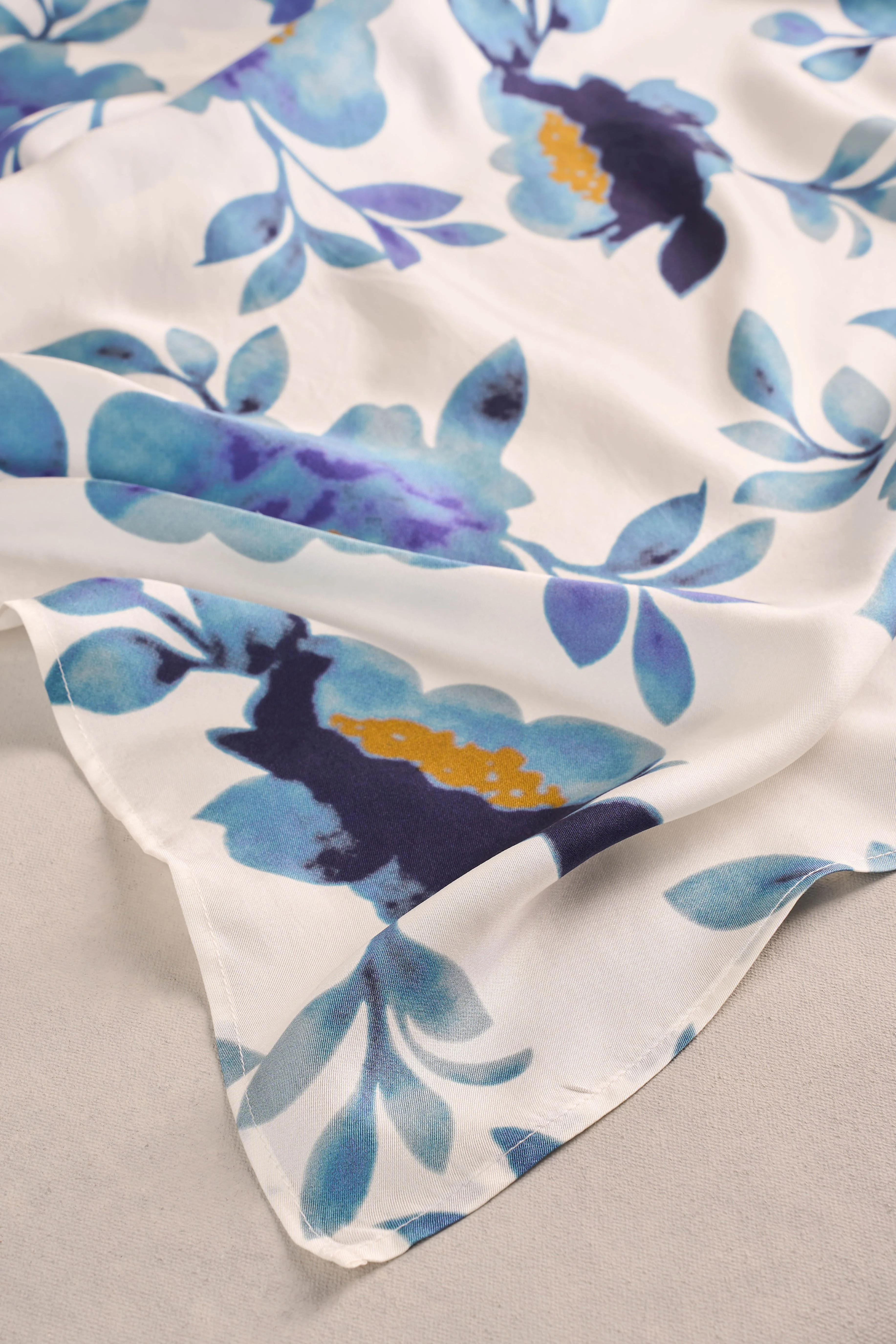 Floral Stamp Silk Scarf - Cobalt - Image 4