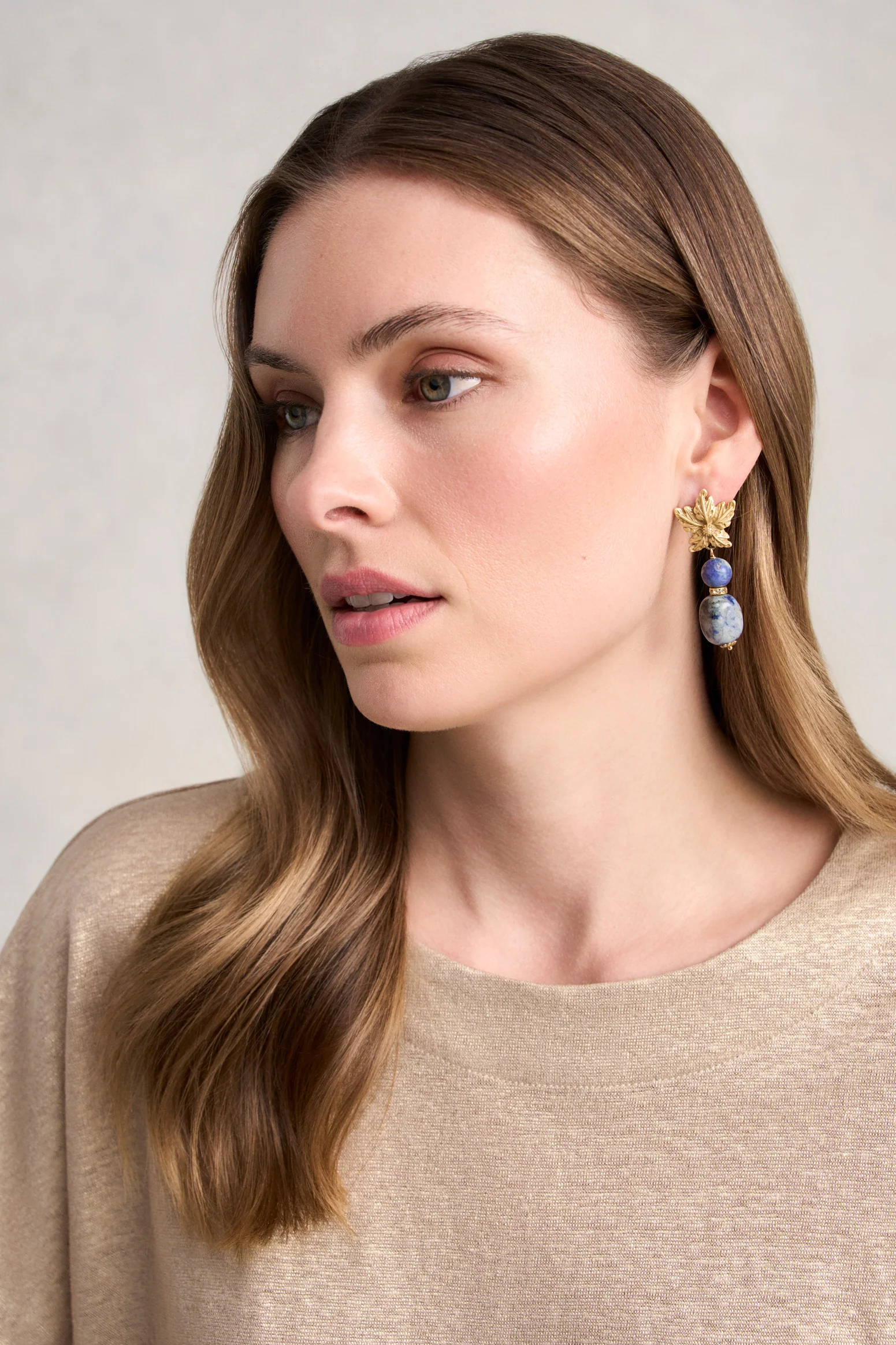 Floral Stone Earrings - Blue - Image 2