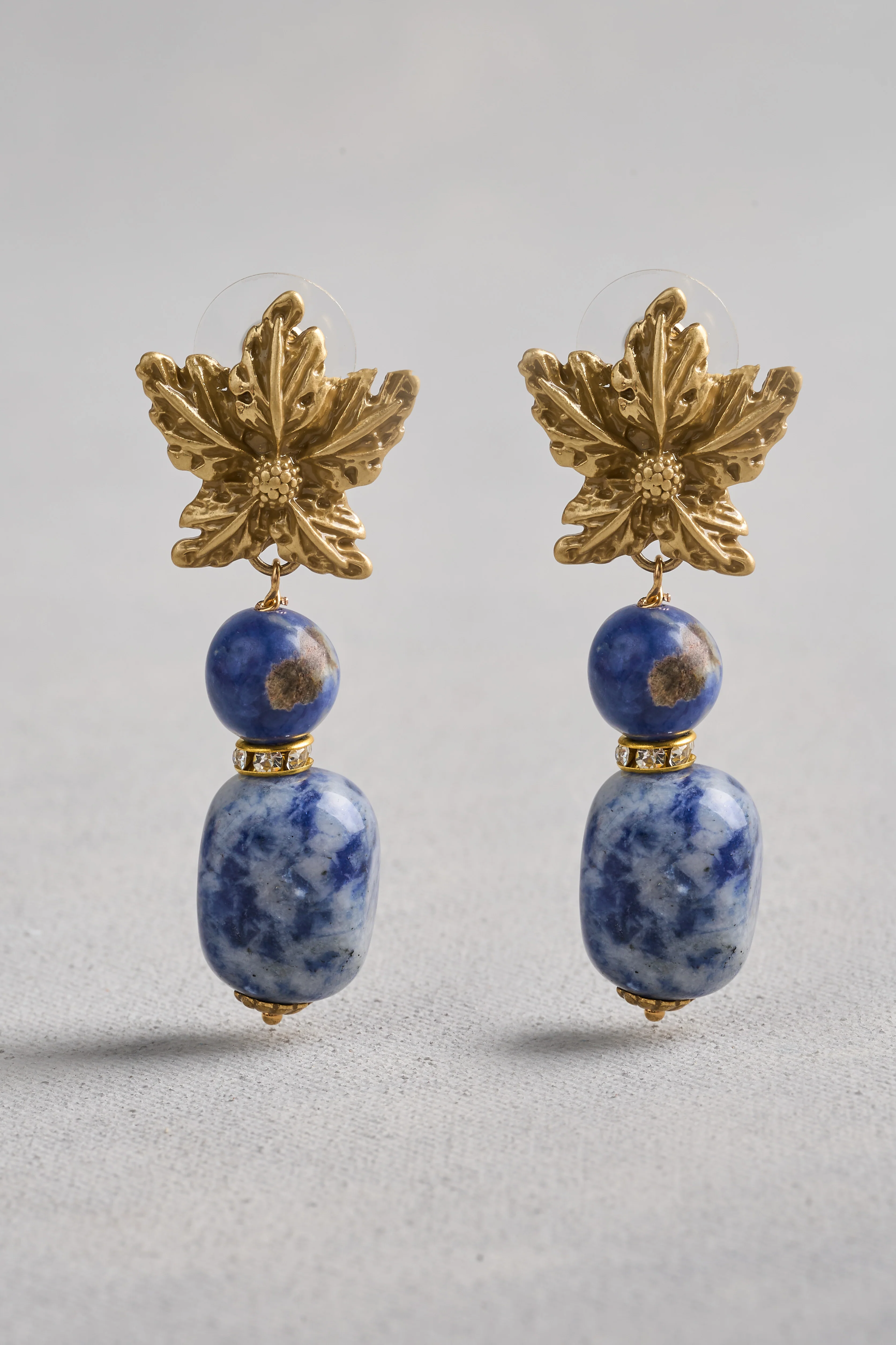 Floral Stone Earrings - Blue - Image 3
