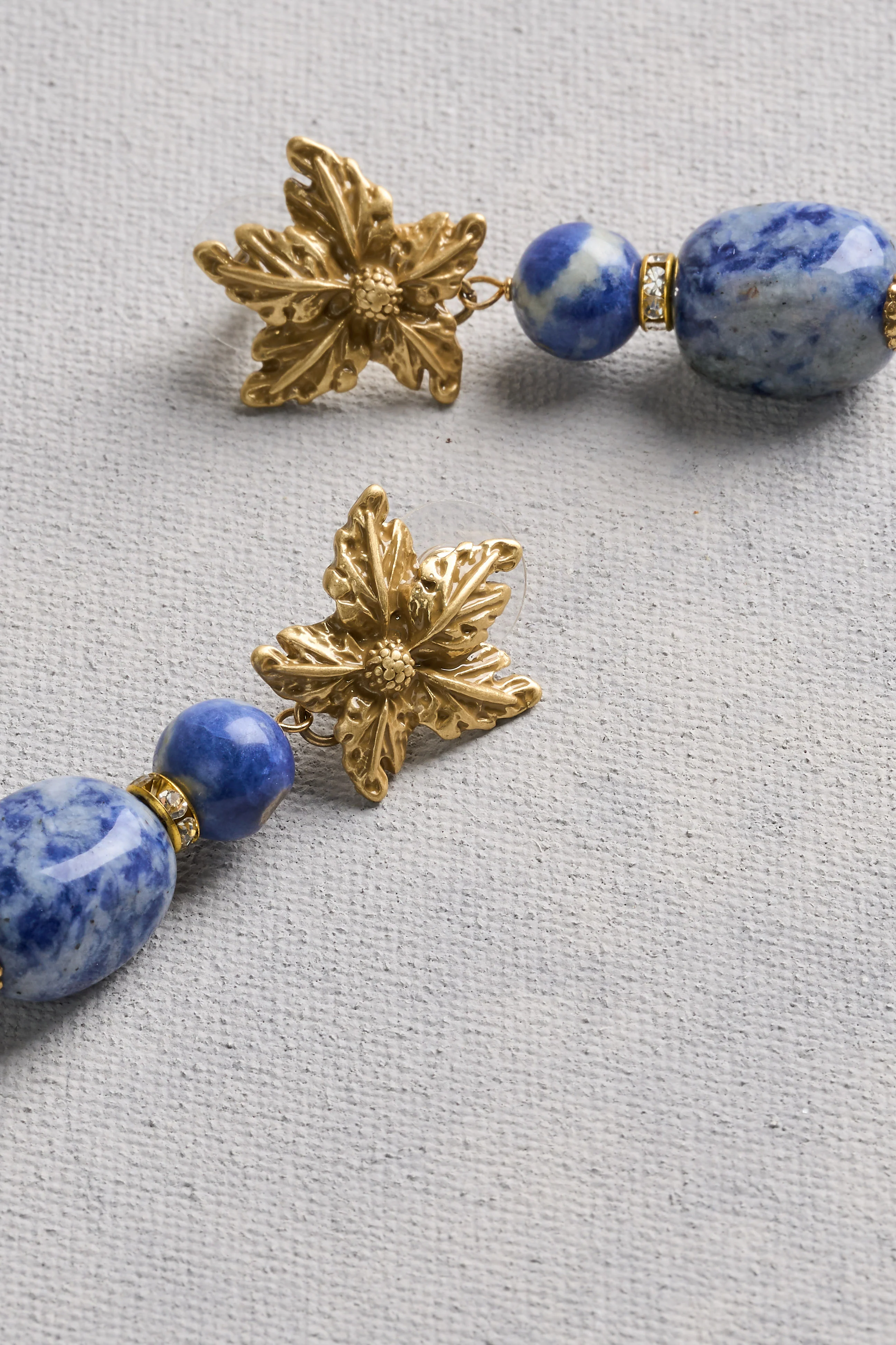 Floral Stone Earrings - Blue - Image 4