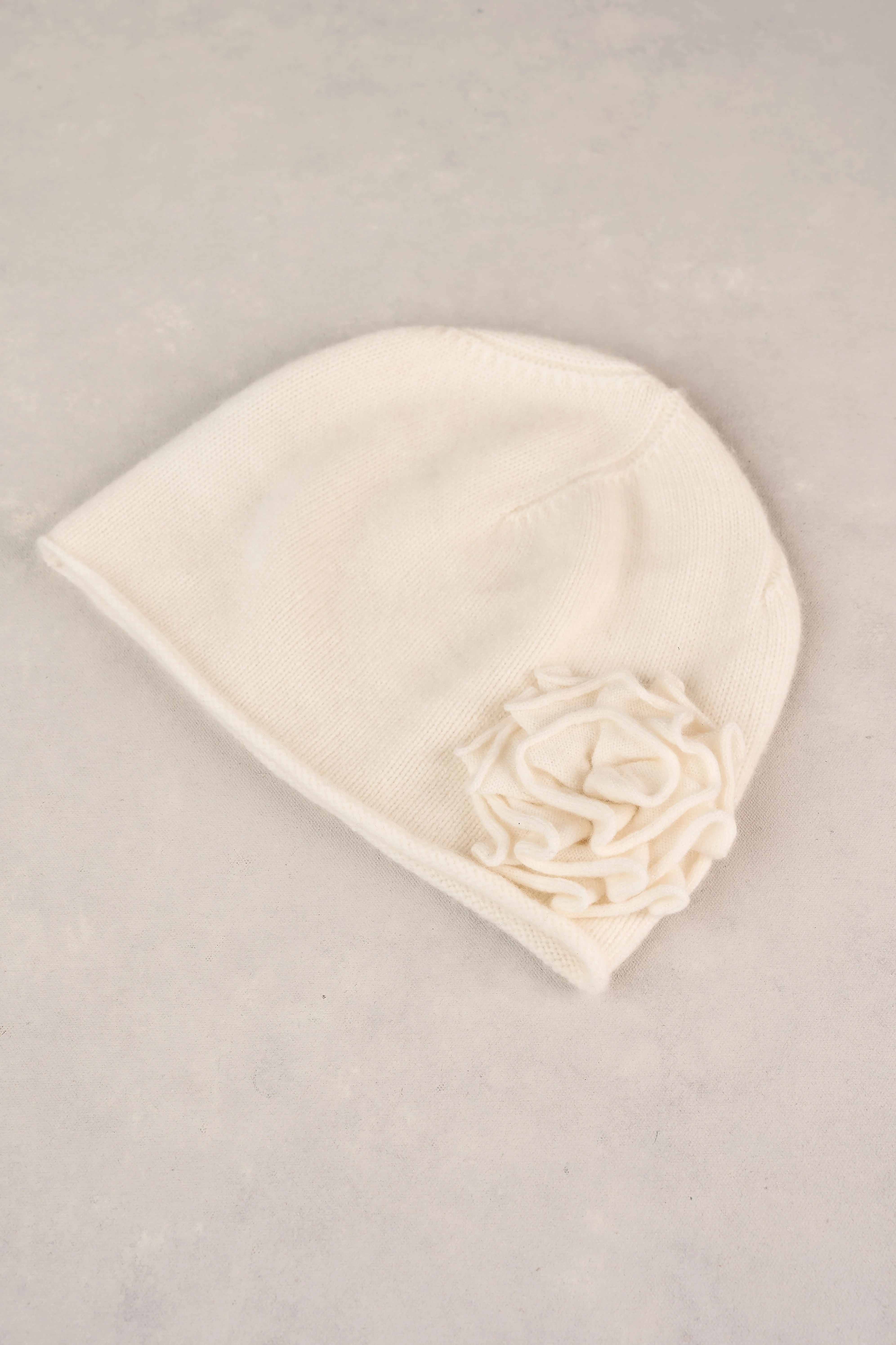 Flower Trim Beanie - Cream - Image 2