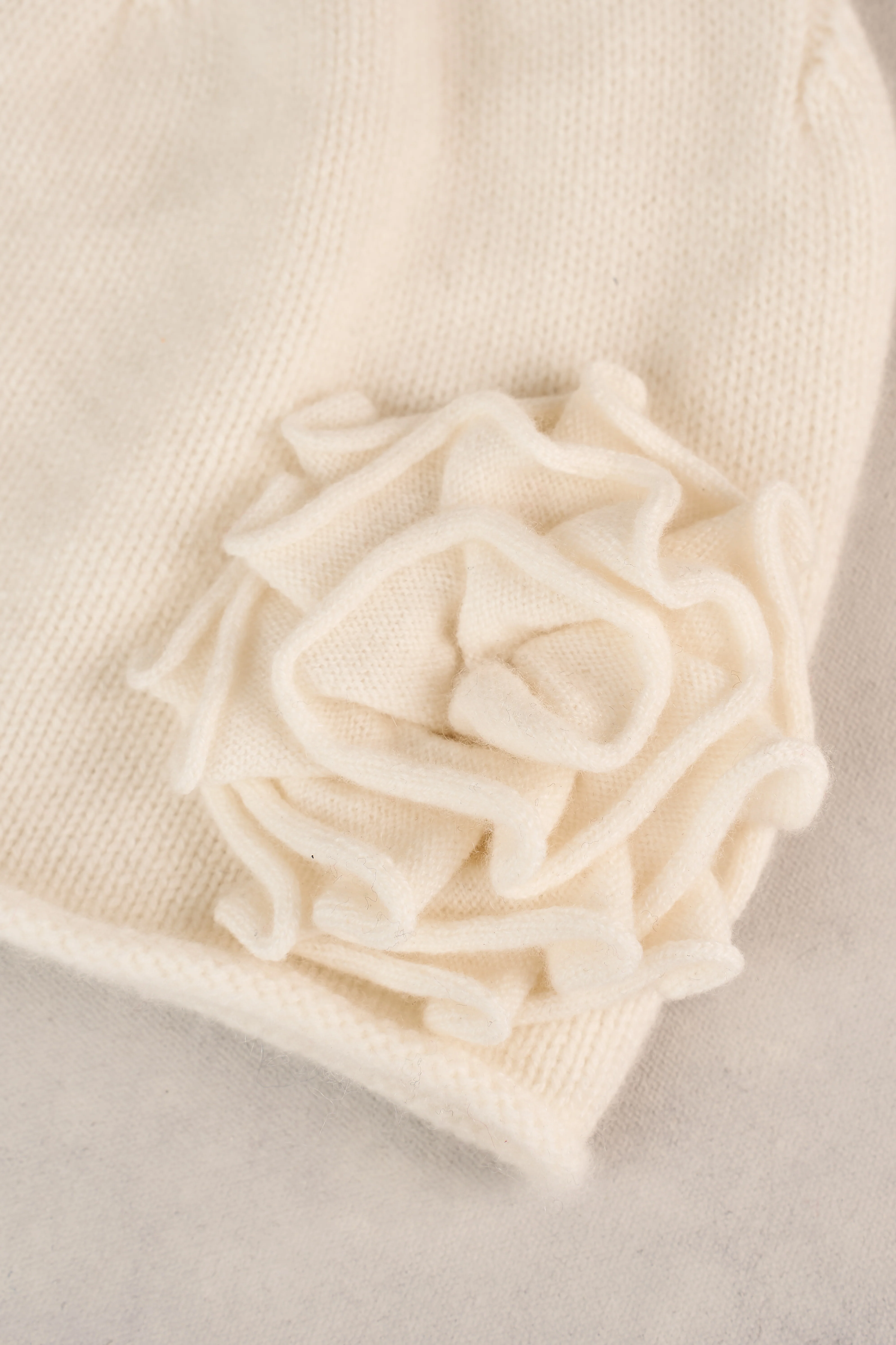 Flower Trim Beanie - Cream - Image 3