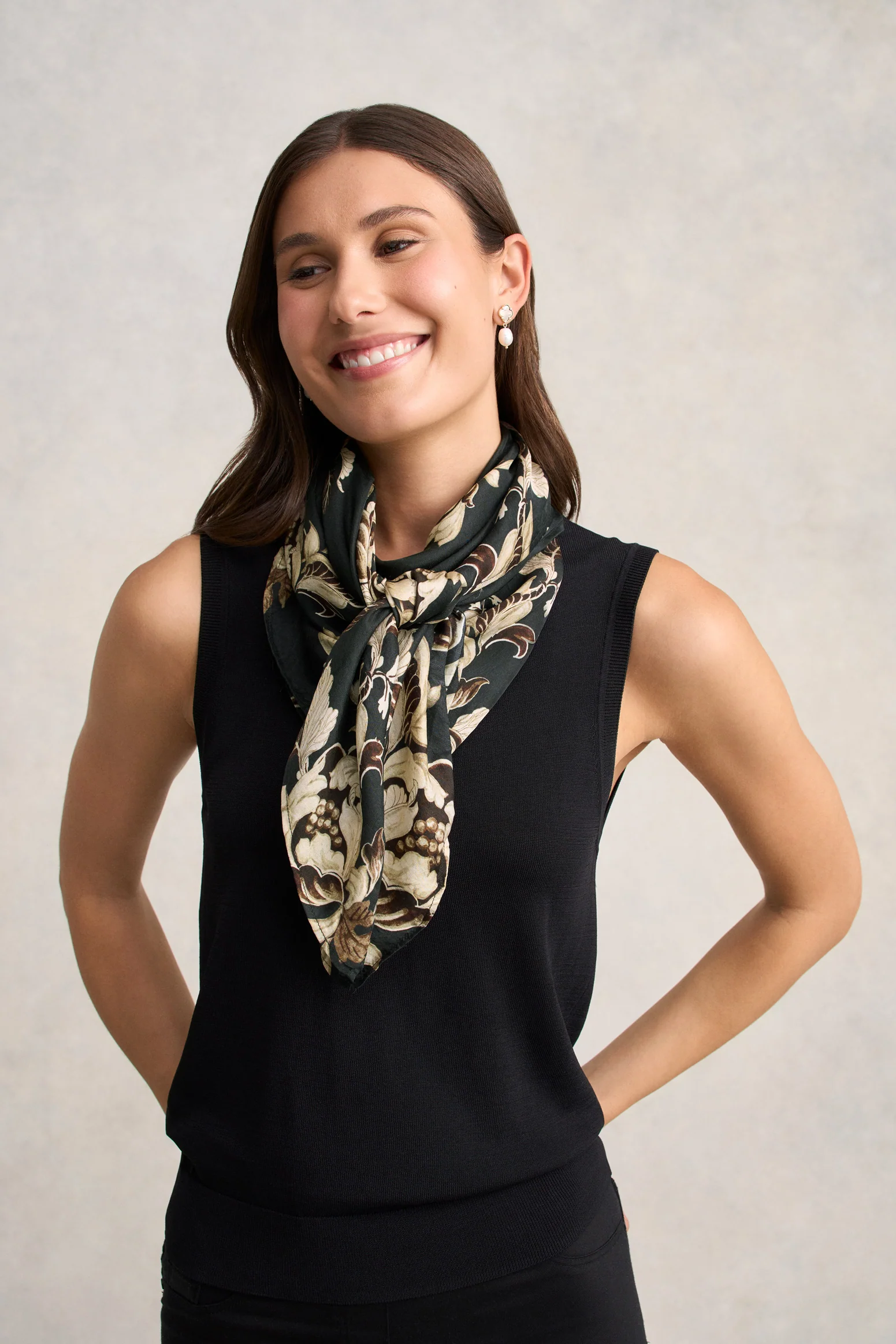 Foliage Square Scarf - Black - Image 2