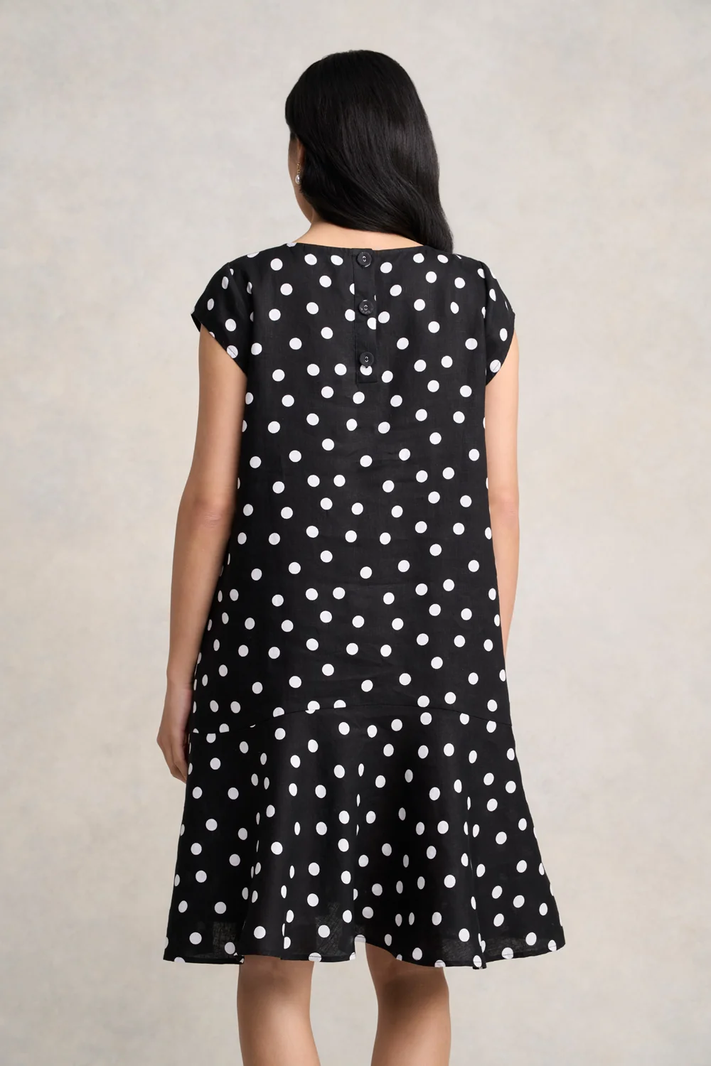 French Linen Sun Dress - Black Polka Dot - Image 5