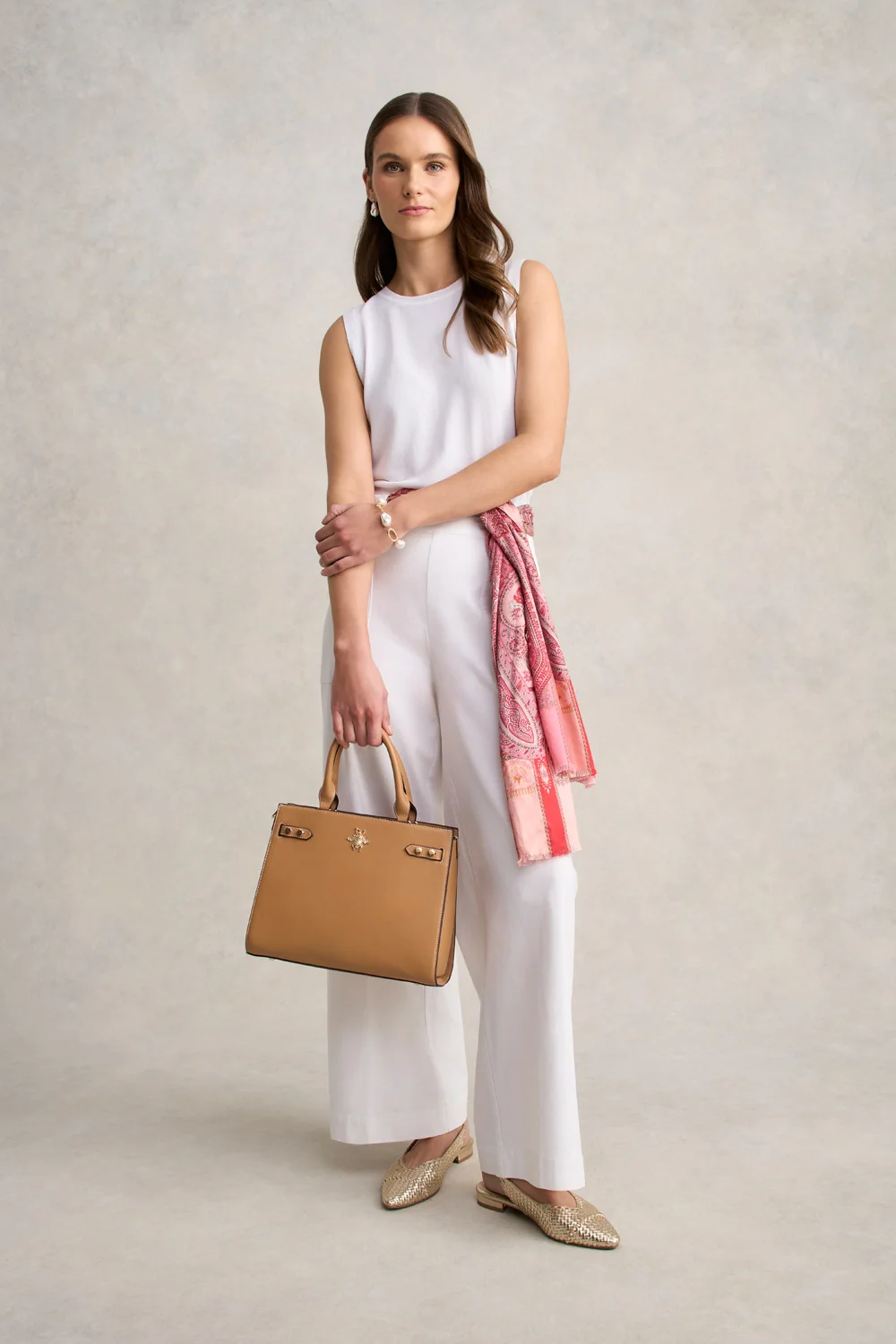 Full Length Waist Tab Linen Pant - White - Image 2
