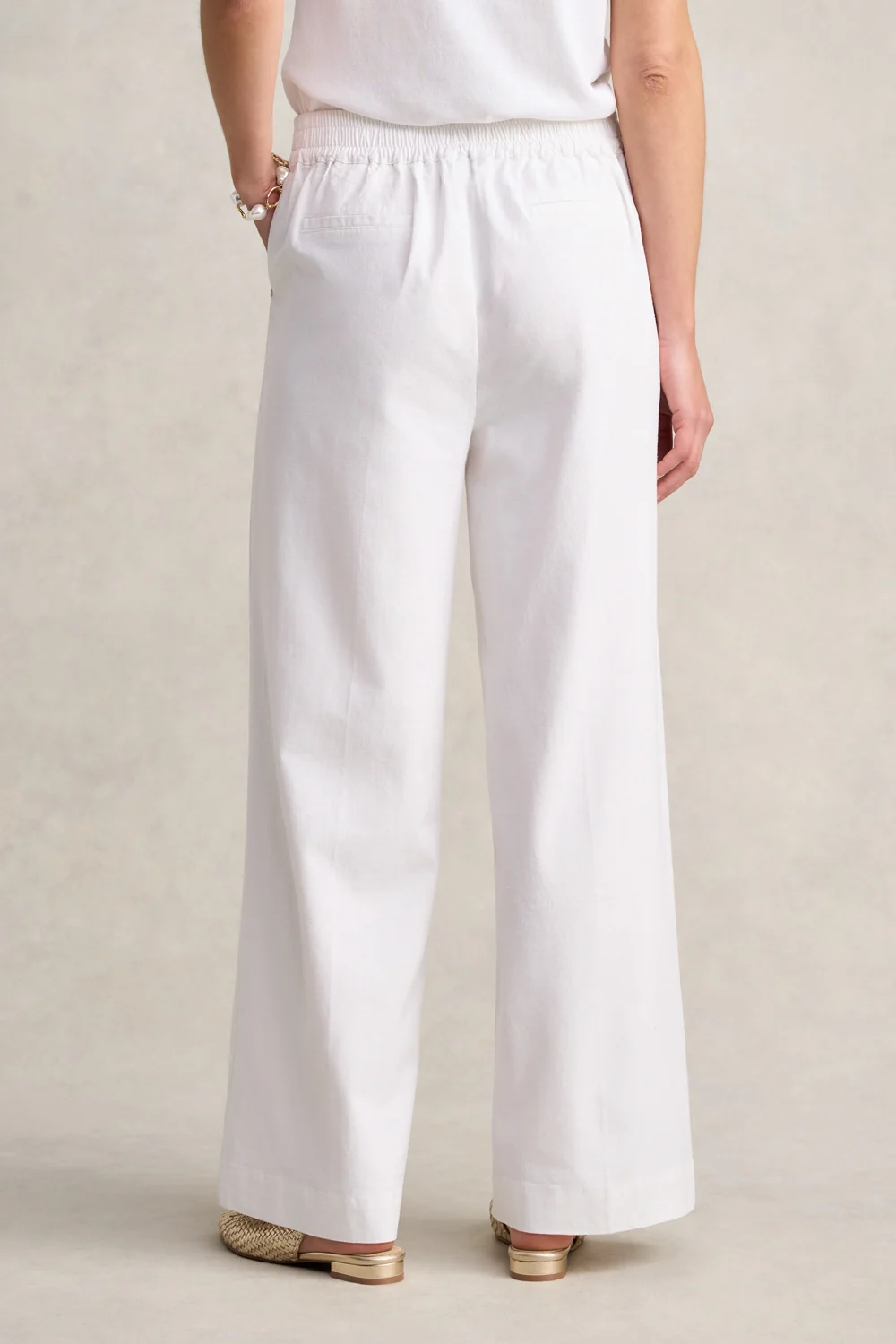 Full Length Waist Tab Linen Pant - White - Image 4