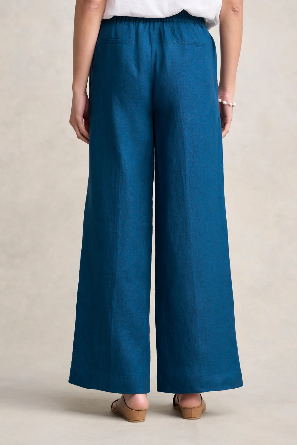 Full Length Waist Tab Linen Pant - Navy Delave - Image 4