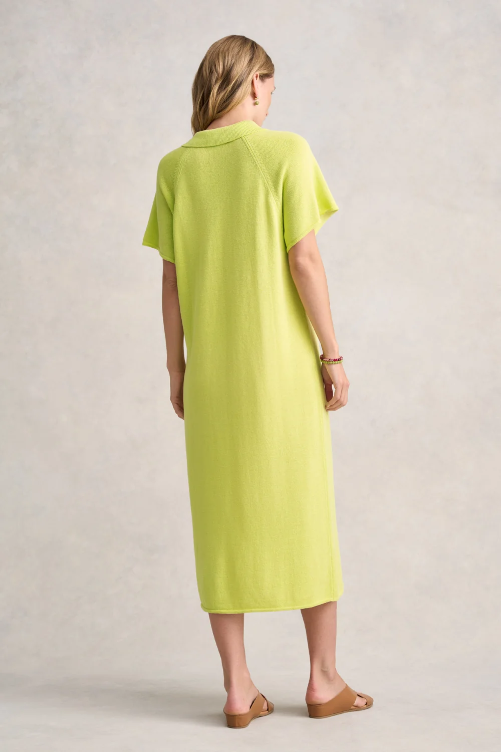 Linen Cotton Knit Dress - Bright Lime - Image 4