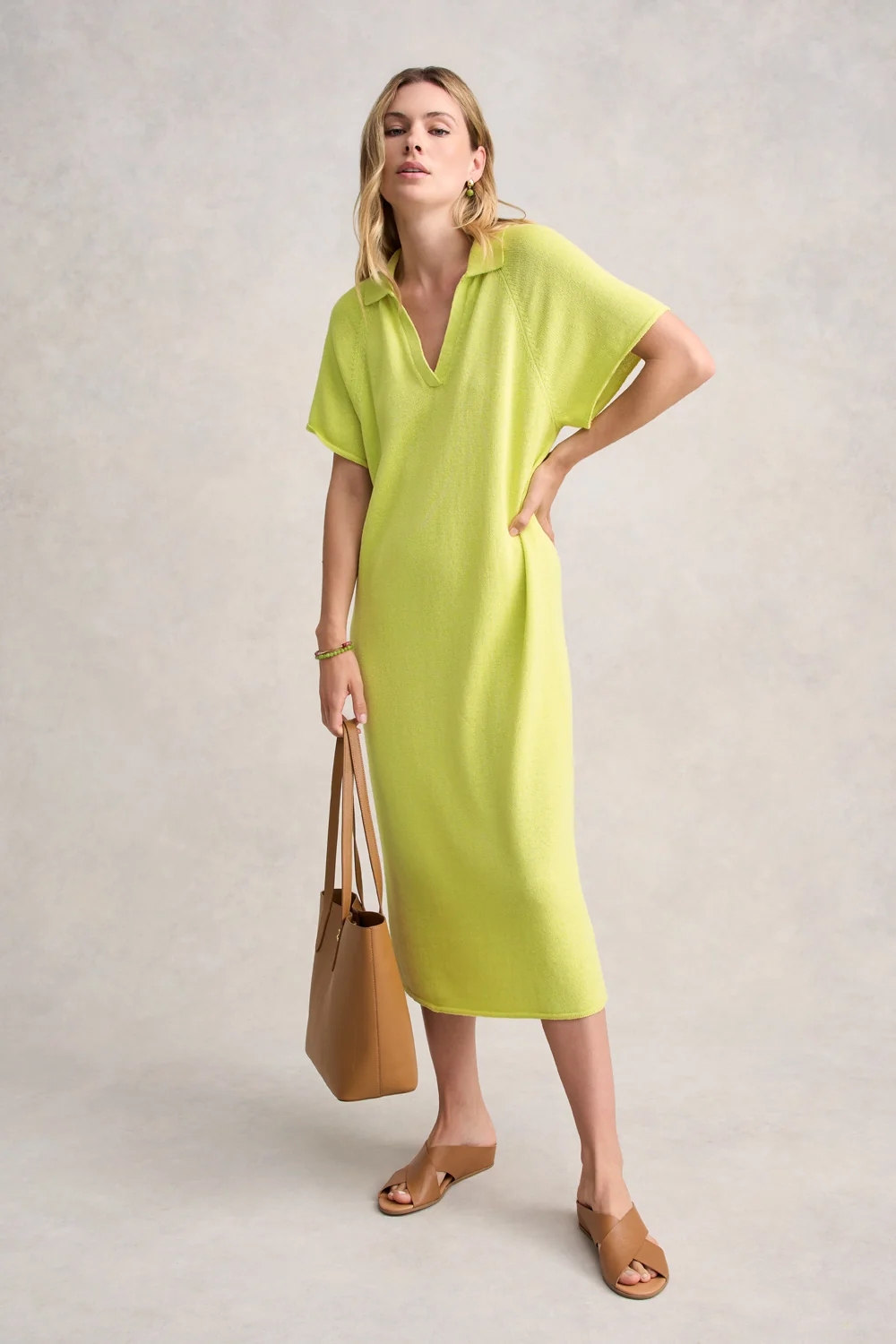Linen Cotton Knit Dress - Bright Lime - Image 5