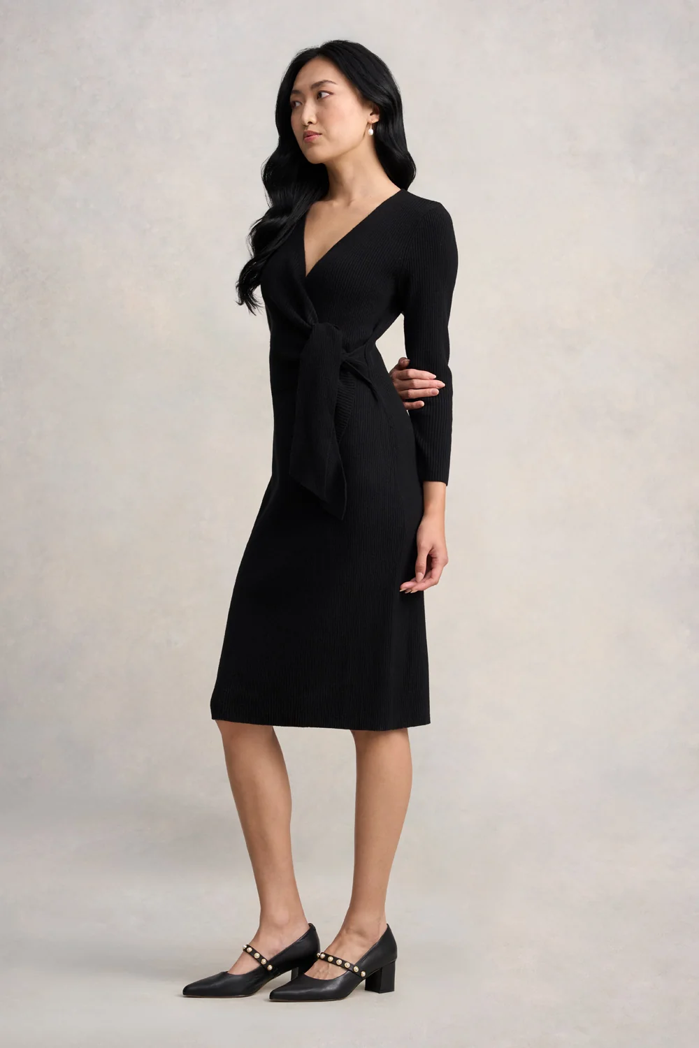 Wrap Detail Knit Dress - Black - Image 4
