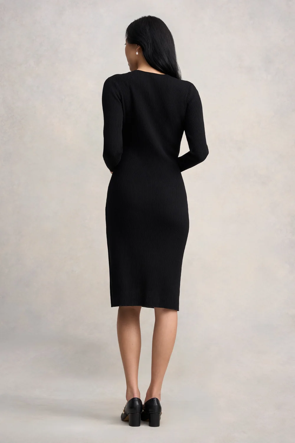 Wrap Detail Knit Dress - Black - Image 5