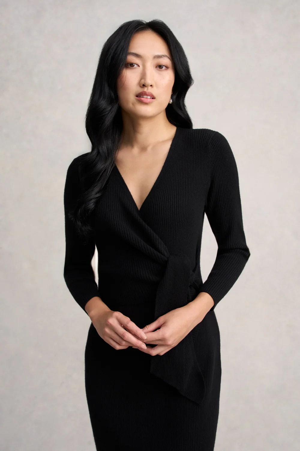 Wrap Detail Knit Dress - Black - Image 6