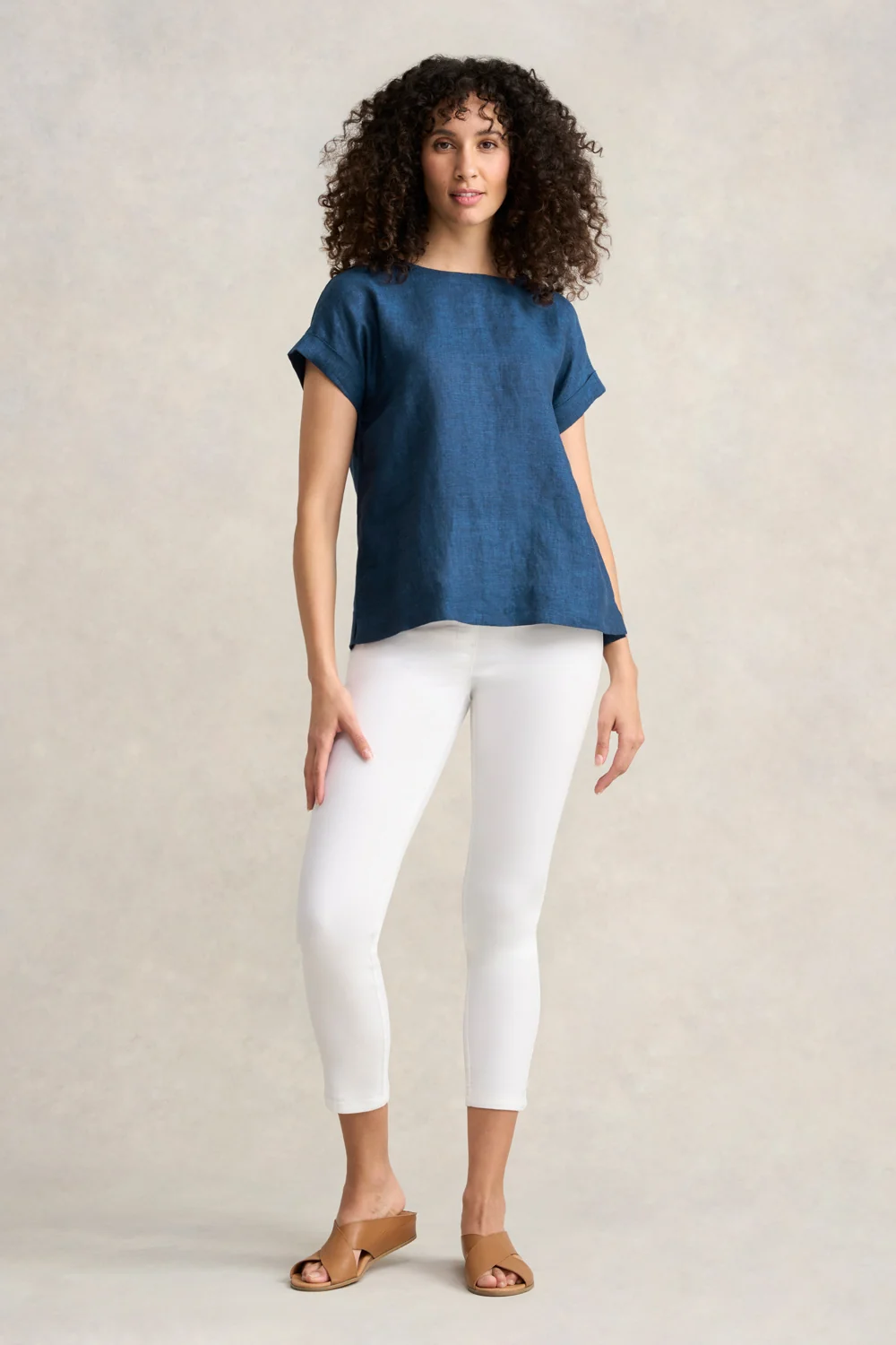 Linen Button Back Top - Navy Delave - Image 3