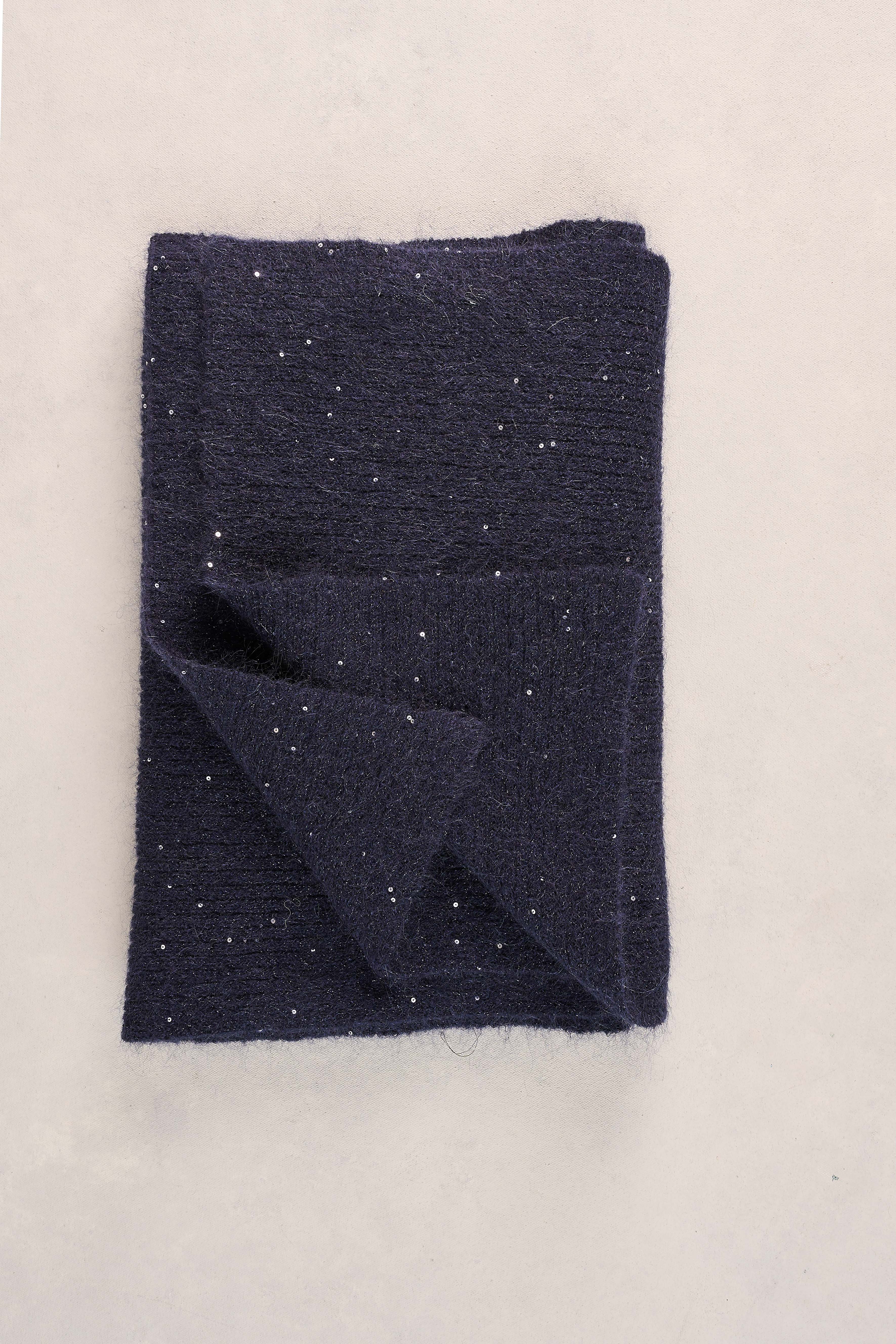 Knitted Metallic Scarf - Dark Blue - Image 6