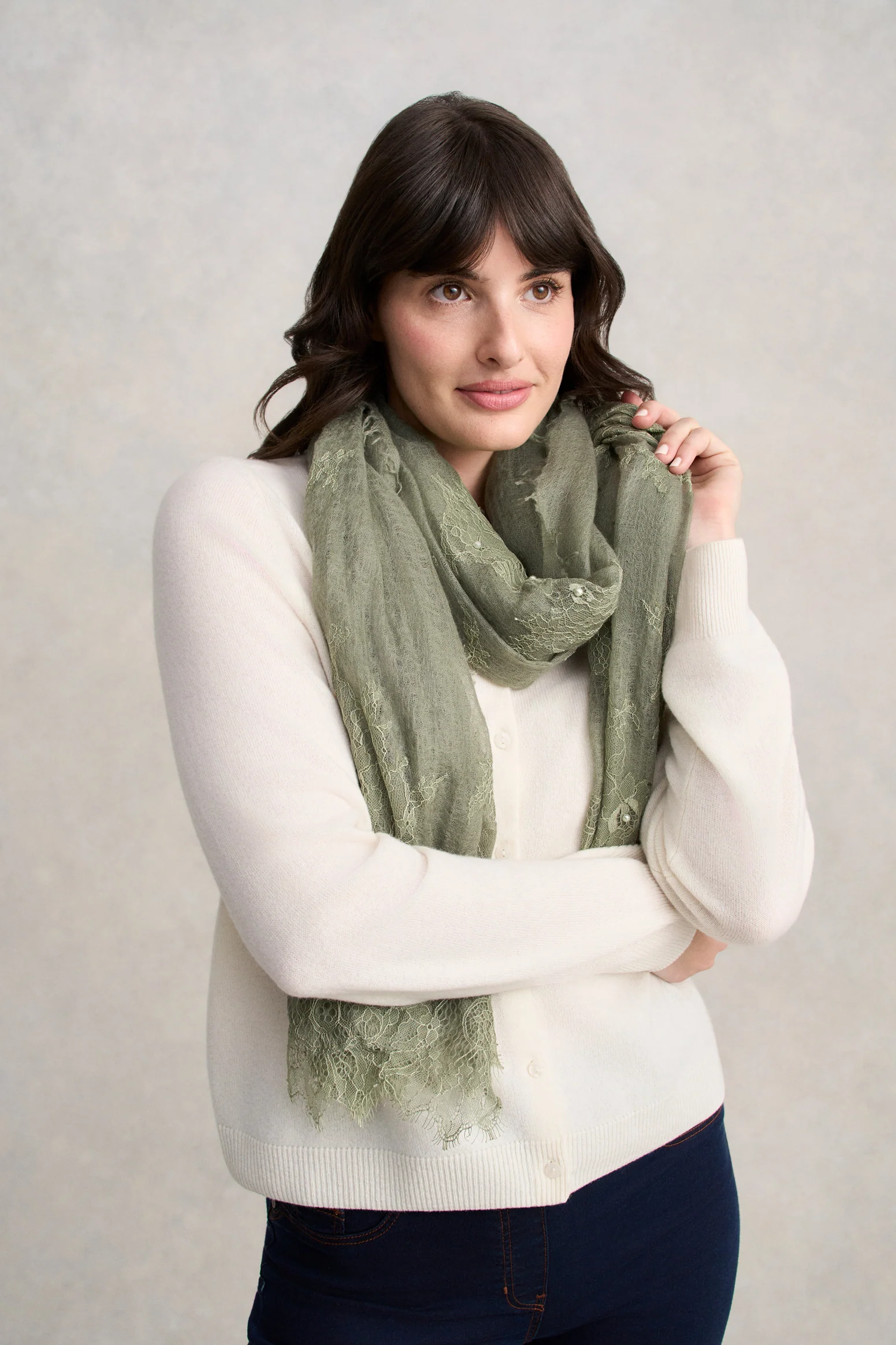 Lace Detail Scarf - Green - Image 2