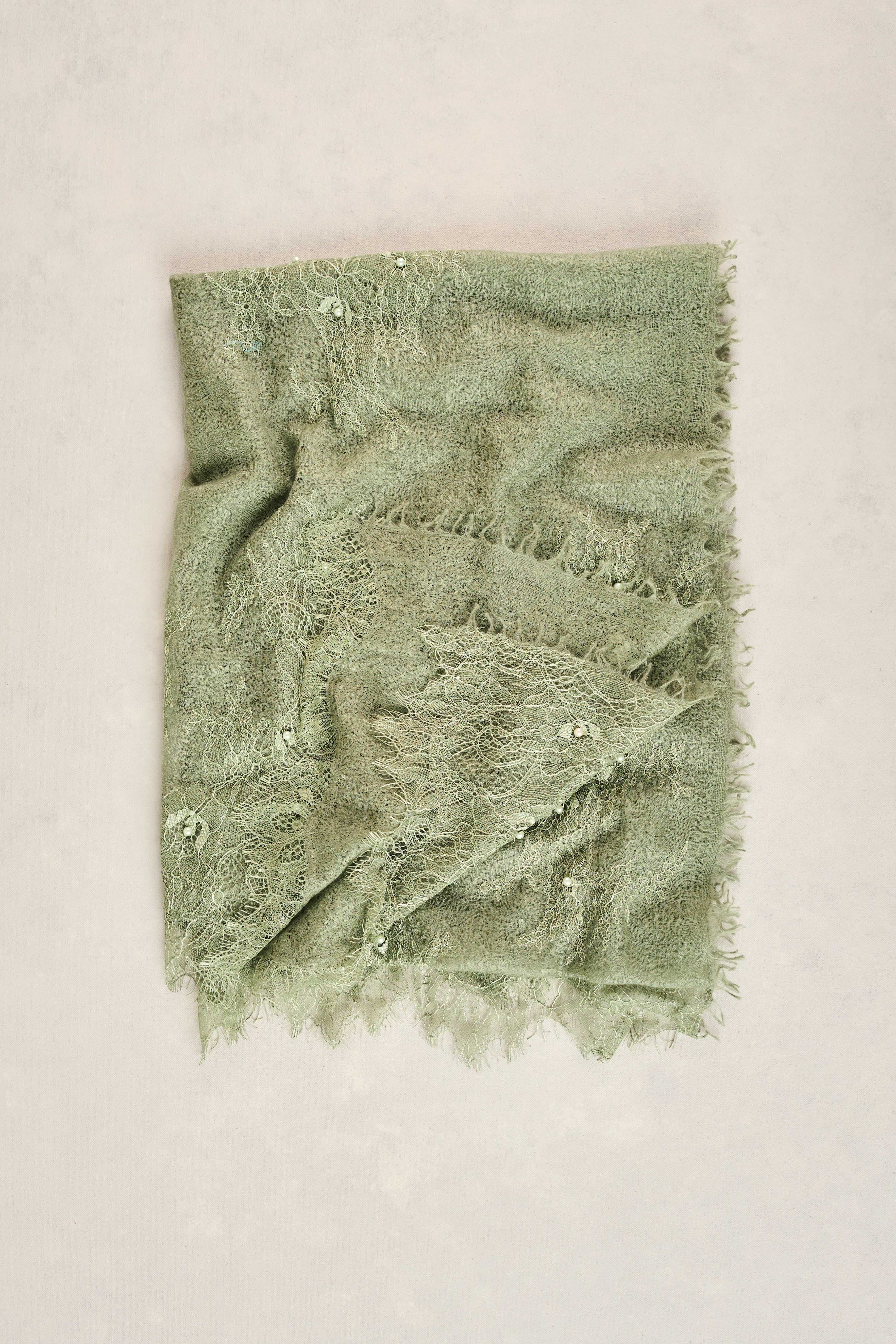 Lace Detail Scarf - Green - Image 4