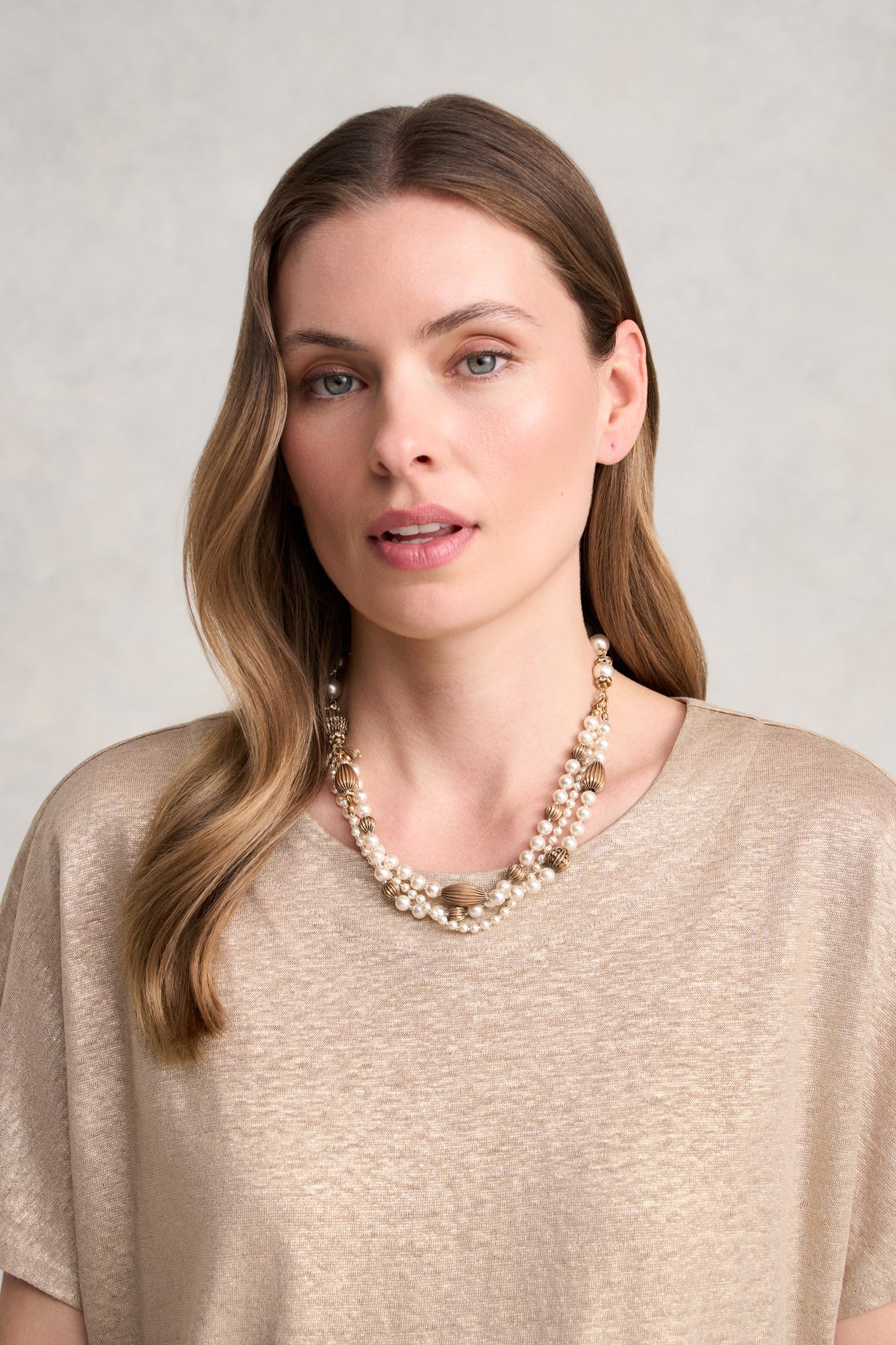 Layered Pearl Necklace - Cream - Image 2
