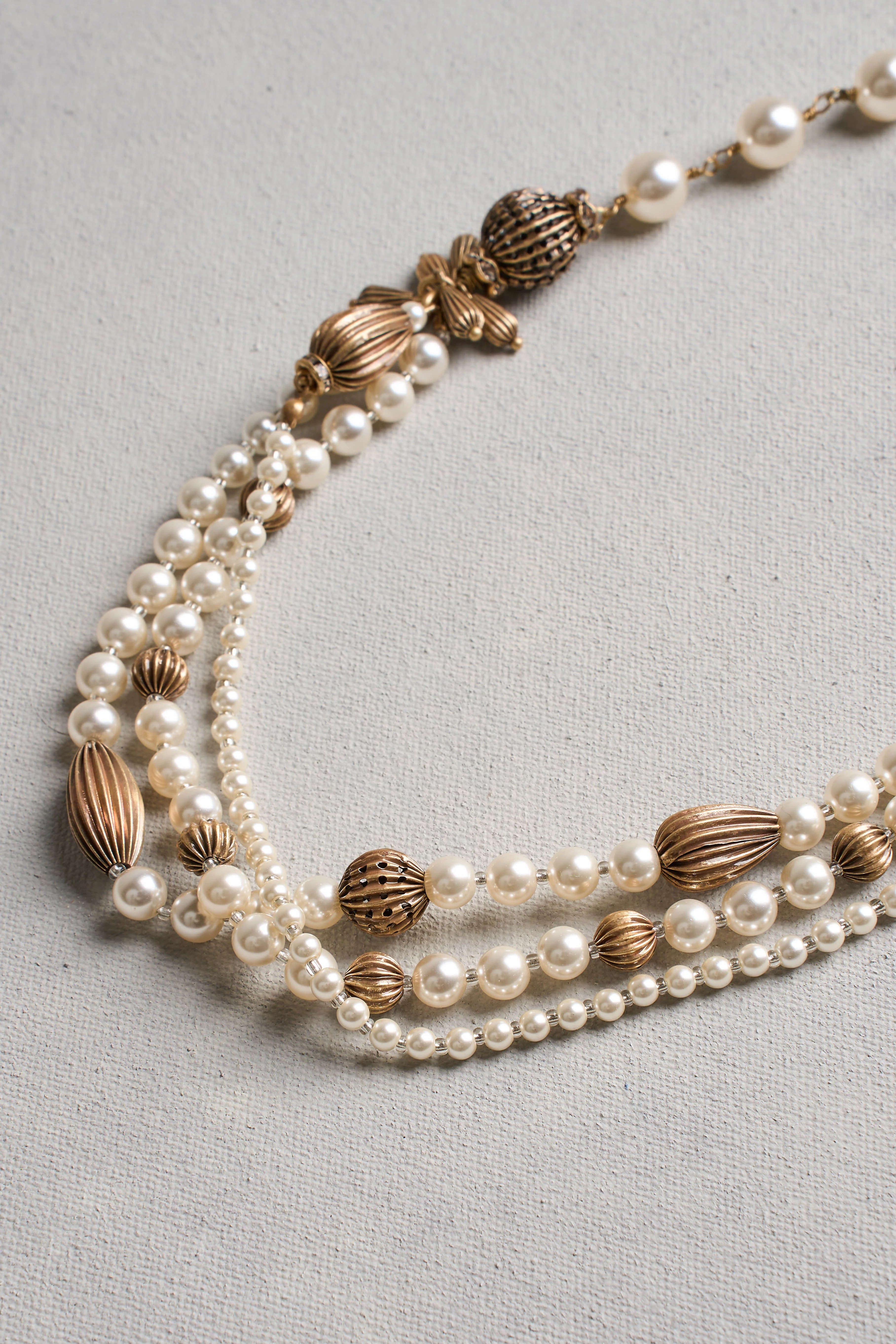 Layered Pearl Necklace - Cream - Image 4