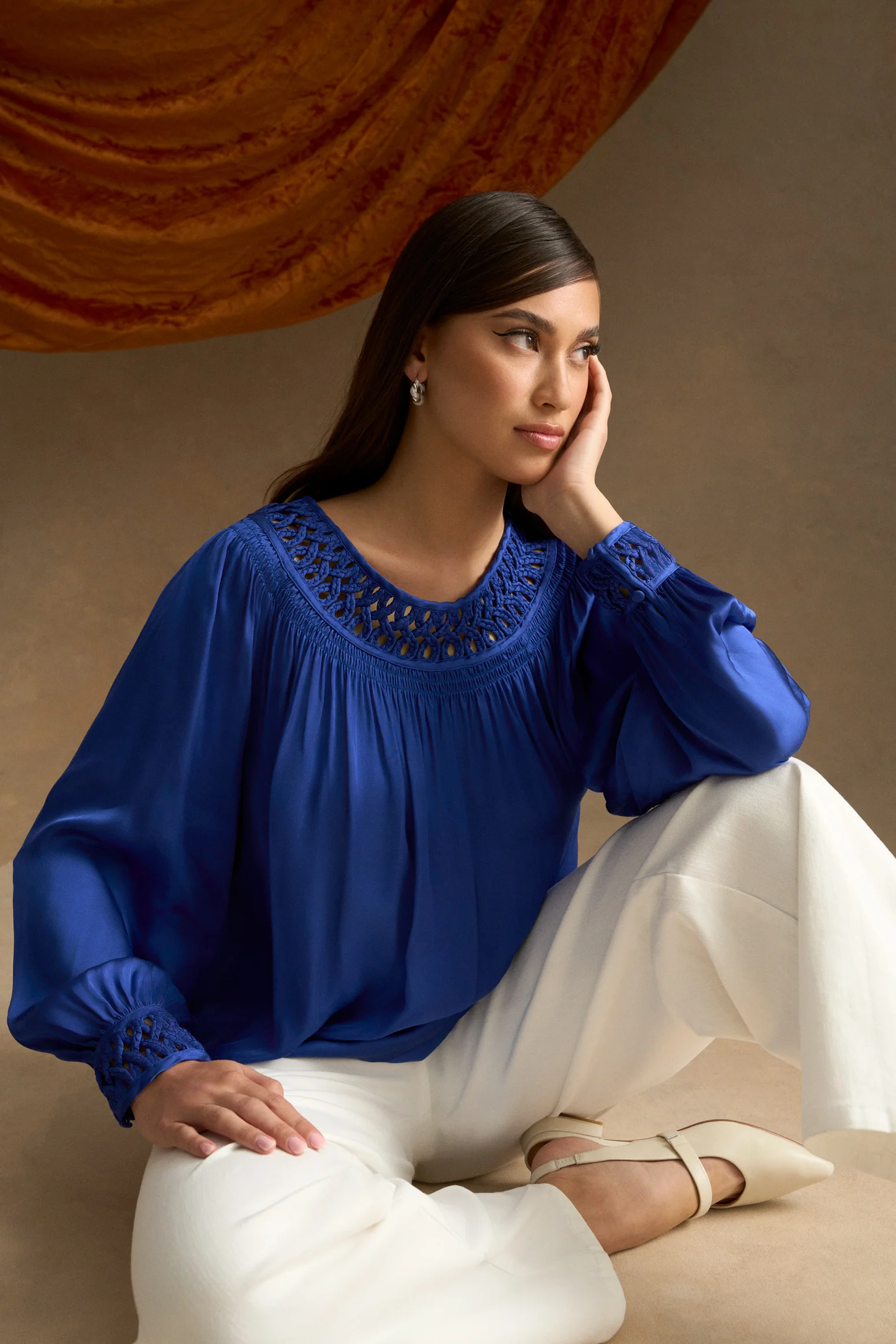Braided Trim Blouse - Dark Royal Blue - Image 2