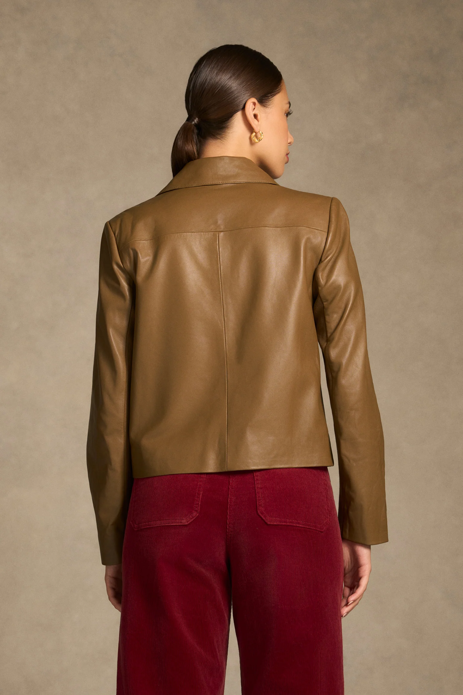 Buttoned Leather Jacket - Tan - Image 5