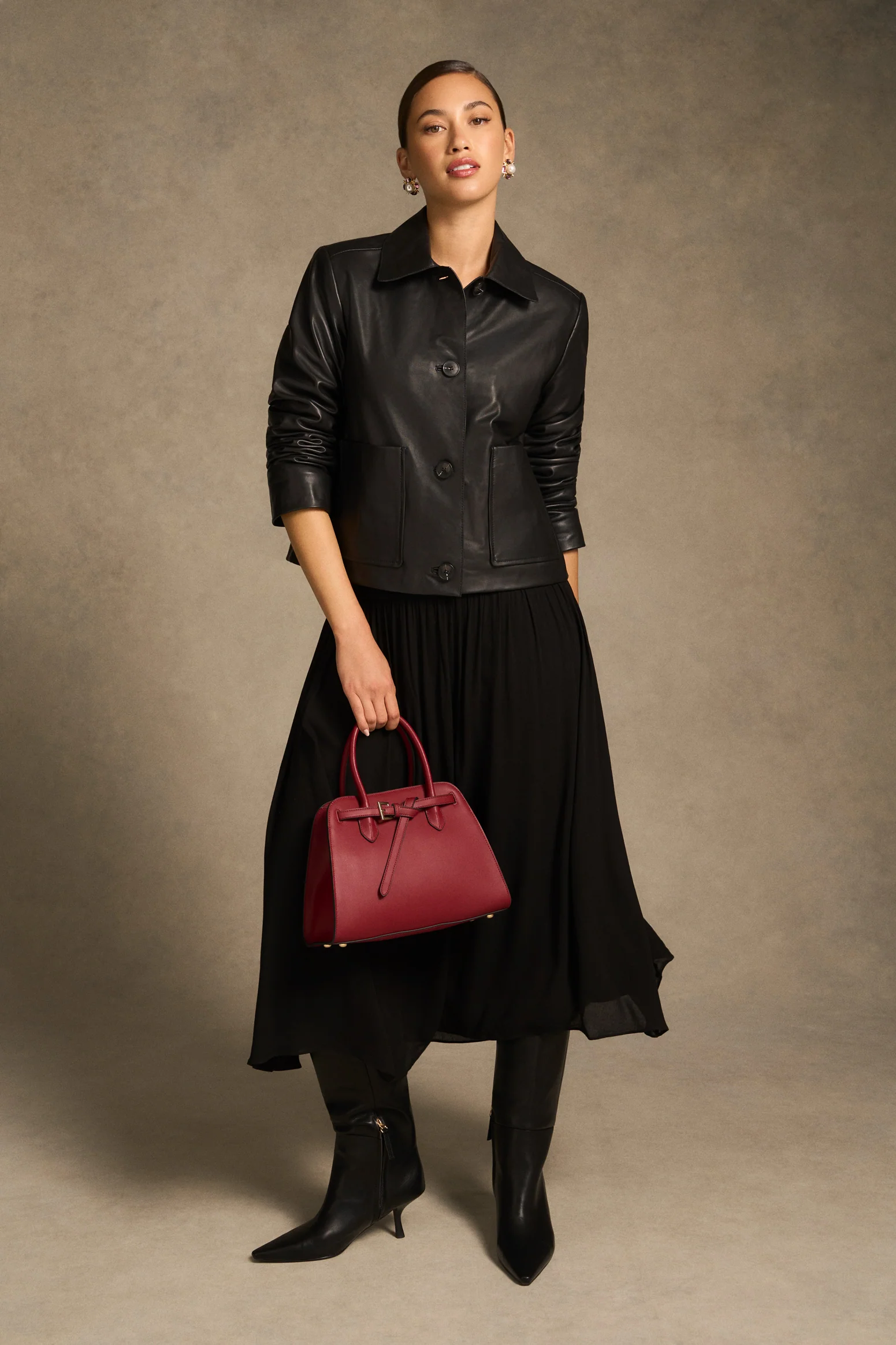 Buttoned Leather Jacket - Black - Image 5