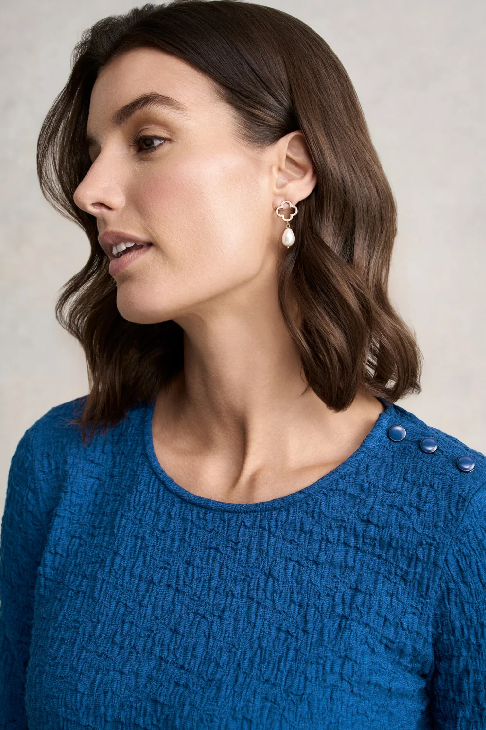 Crinkle Cotton Long Sleeve T-Shirt - Cobalt - Image 4