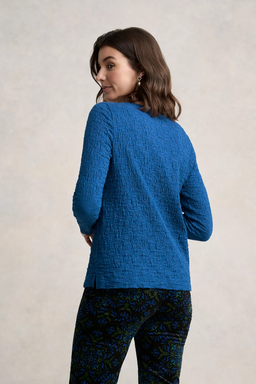 Crinkle Cotton Long Sleeve T-Shirt - Cobalt - Image 6