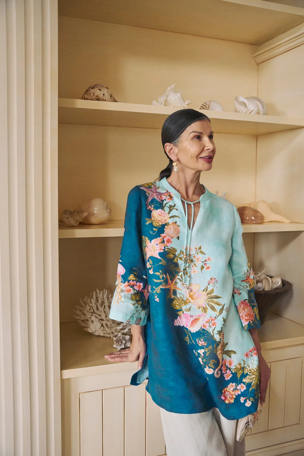 Border Placement Kaftan - Shell Print - Image 2