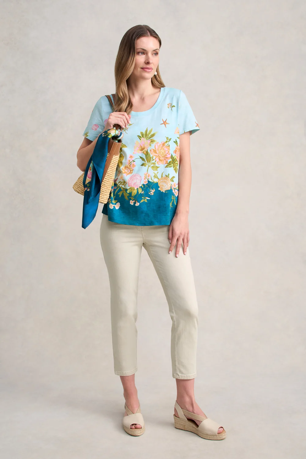 Printed Cotton T-Shirt - Shell Print - Image 2